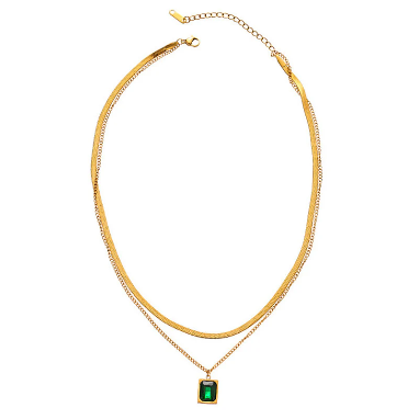 Green Emerald Cubic Zirconia American Diamond Gold Plated Anti-Tarnish Necklace