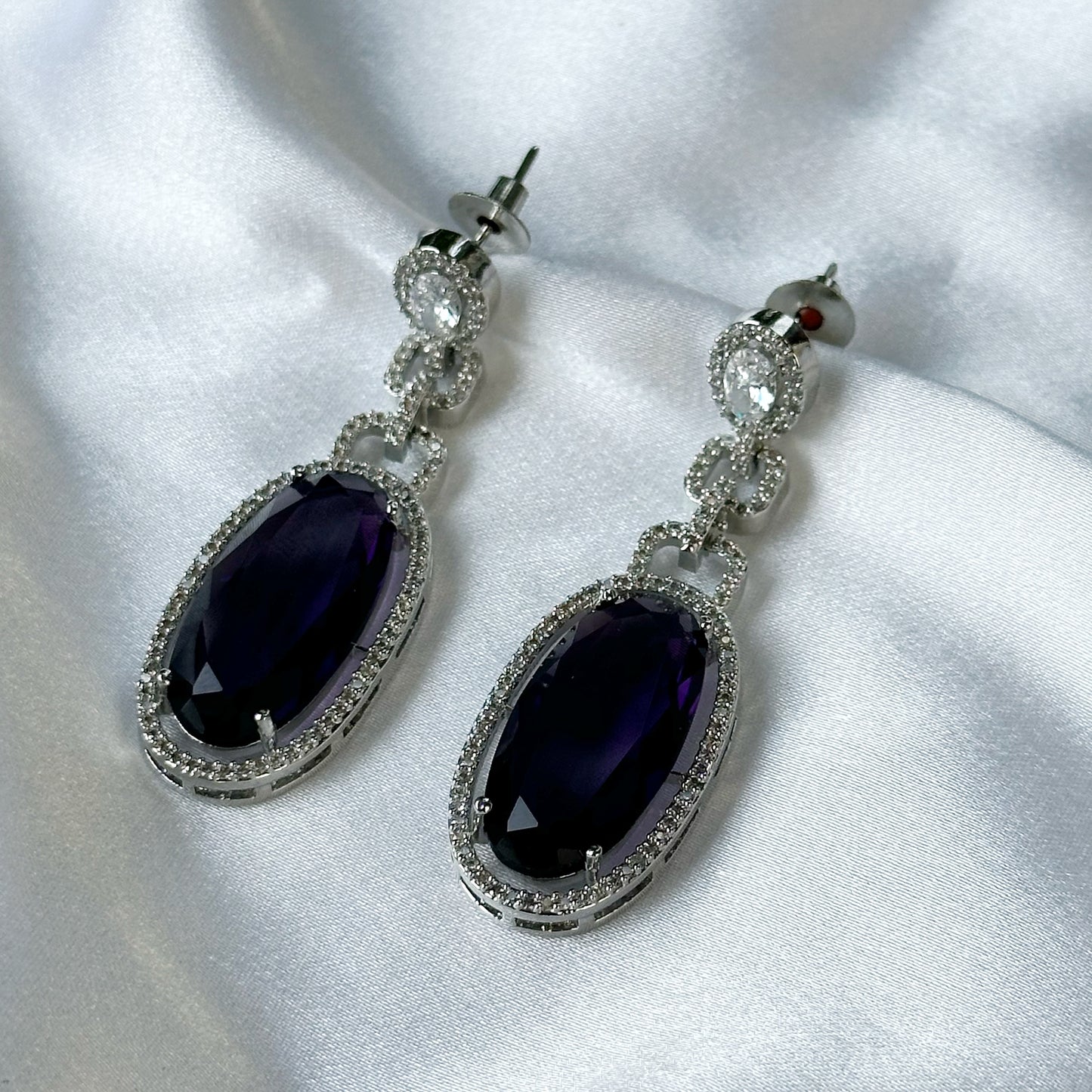 Deep Purple Amethyst Cubic Zircon American Diamond Silver Plated Earrings