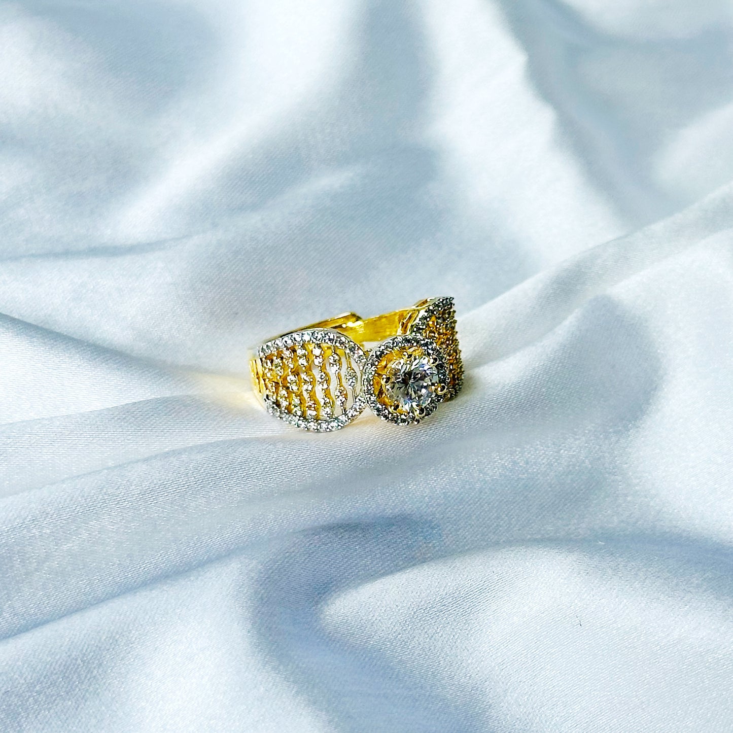 Solitaire Cubic Zircon American Diamond Gold/Silver Plated Adjustable Ring