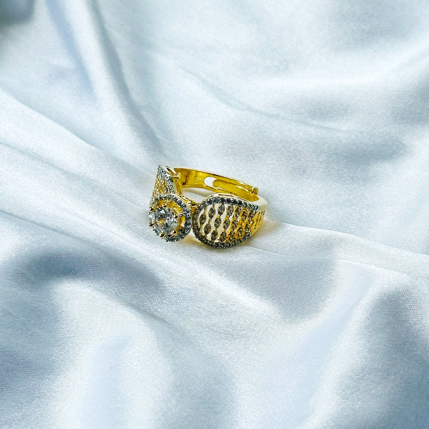 Solitaire Cubic Zircon American Diamond Gold/Silver Plated Adjustable Ring