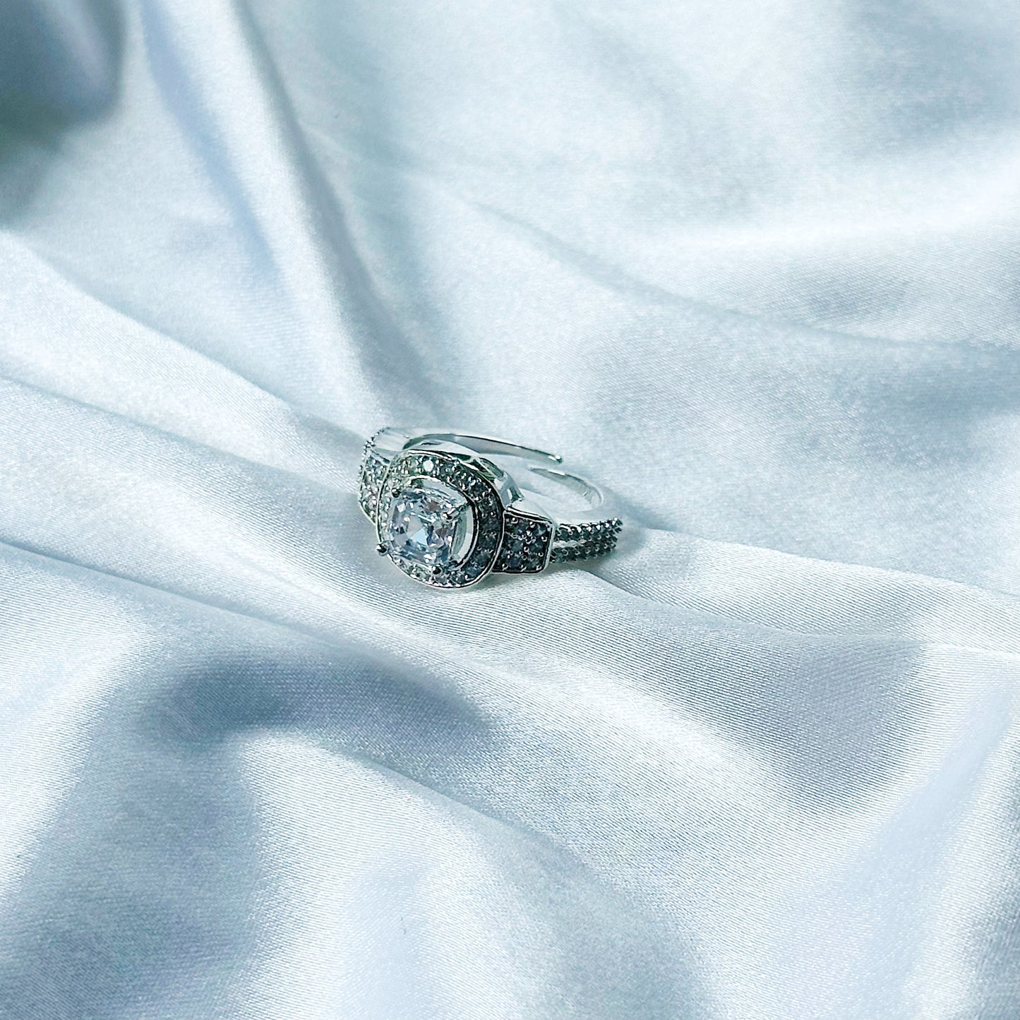 Solitaire Cubic Zirconia American Diamond Silver Plated Adjustable Ring