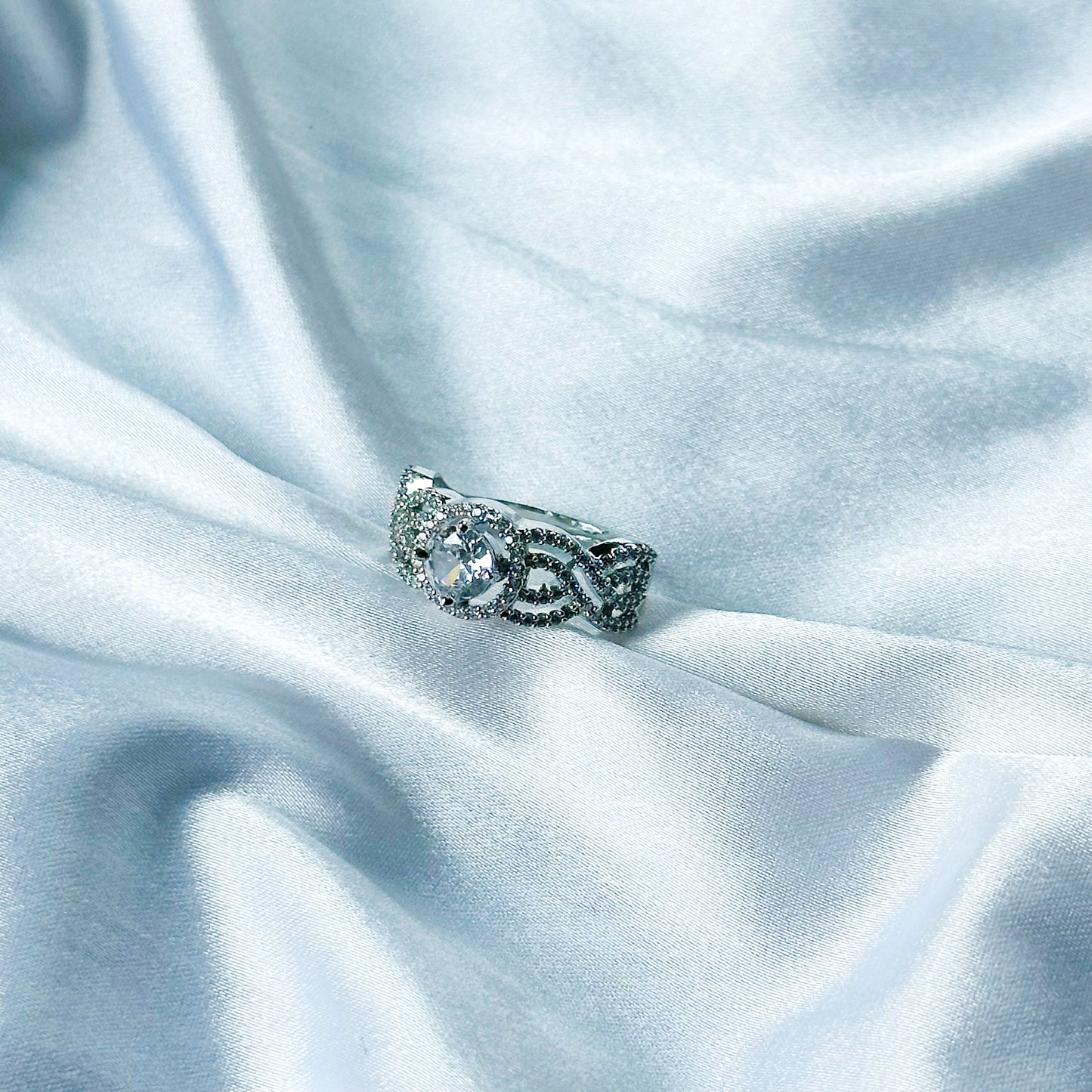 Solitaire Cubic Zircon American Diamond Silver Plated Adjustable Ring