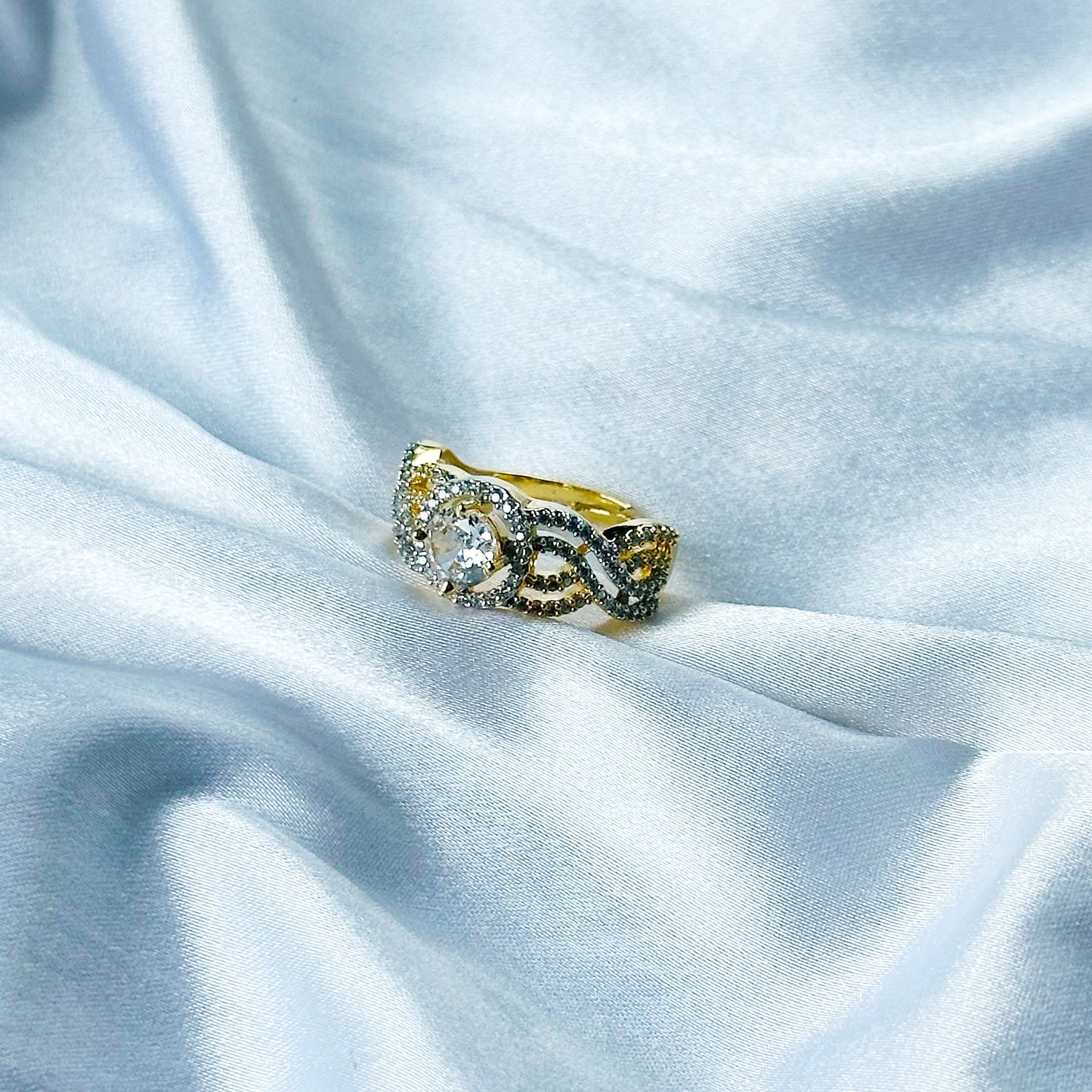 Solitaire Cubic Zirconia American Diamond Gold/Silver Plated Adjustable Ring