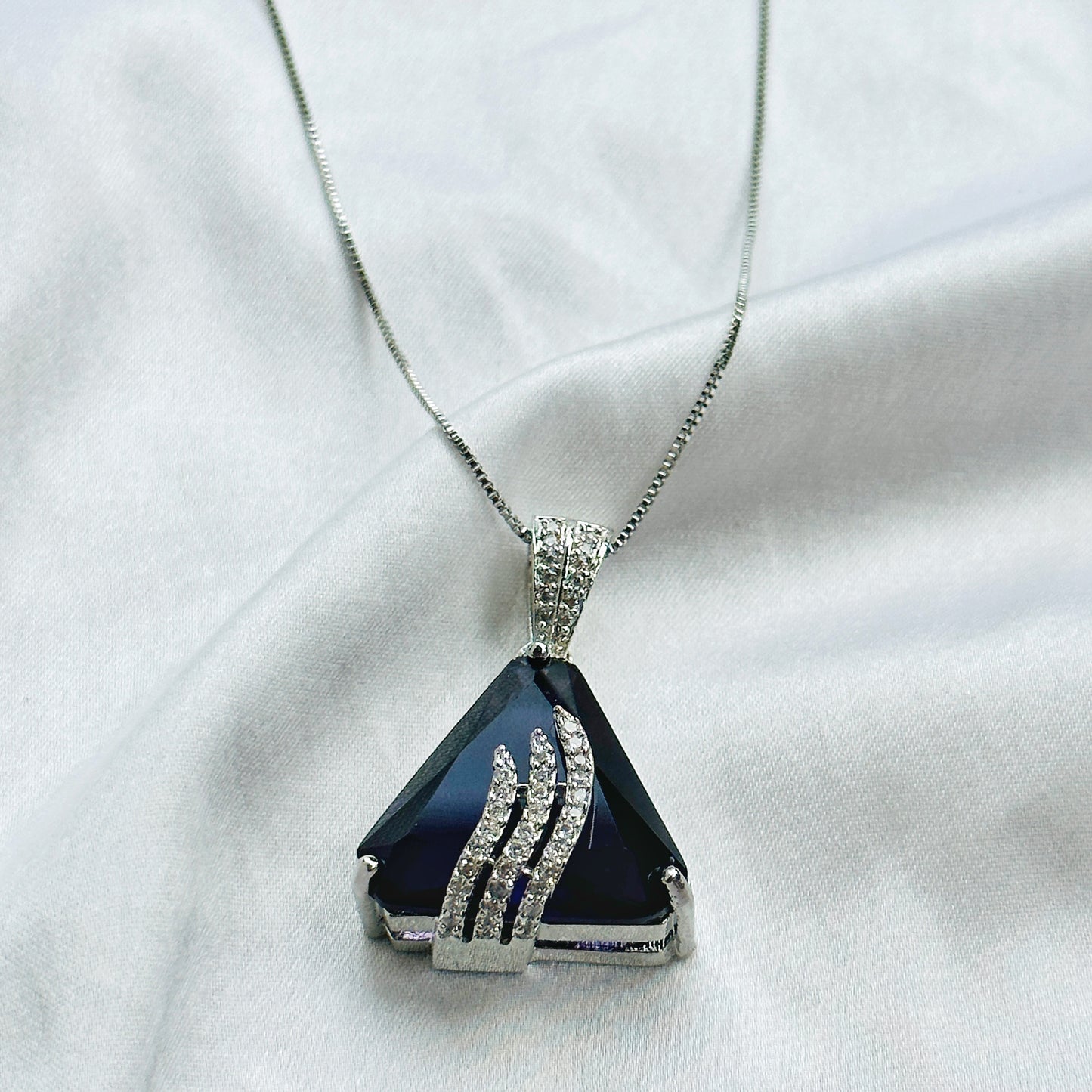 Deep Purple Amethyst Cubic Zircon American Diamond Silver Plated Pendant Set