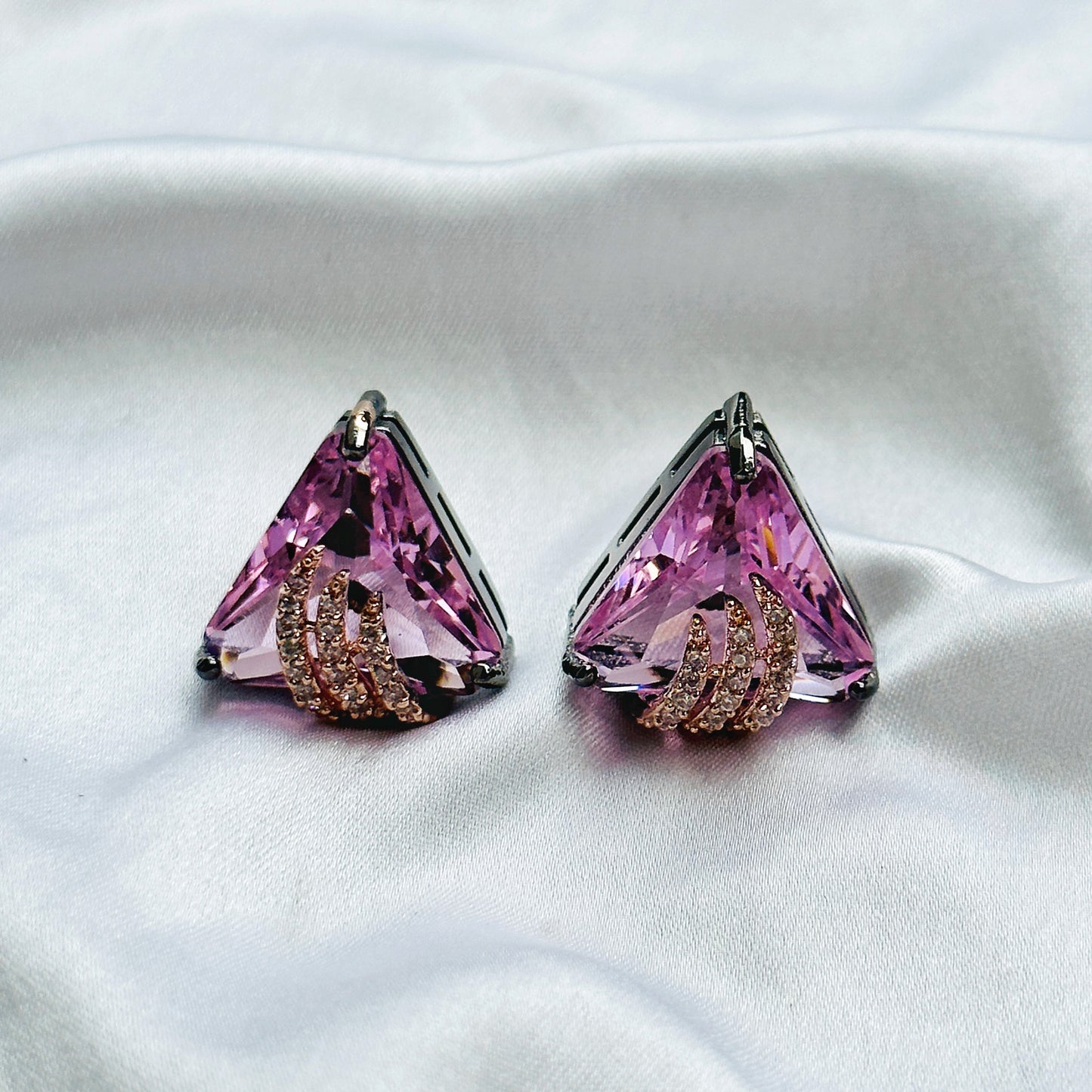 Pink Topaz Cubic Zircon American Diamond Victorian Plated Pendant Set
