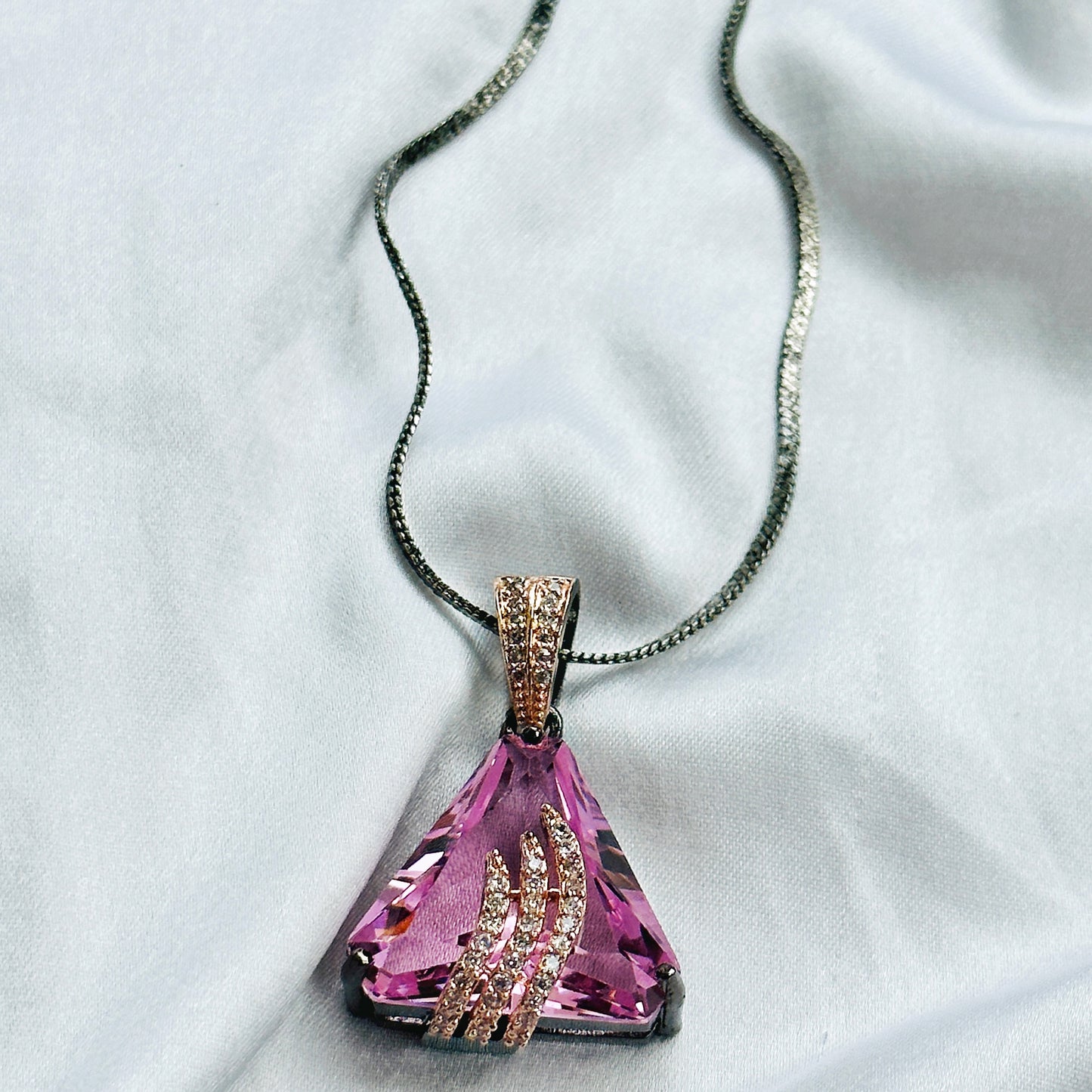 Pink Topaz Cubic Zircon American Diamond Victorian Plated Pendant Set