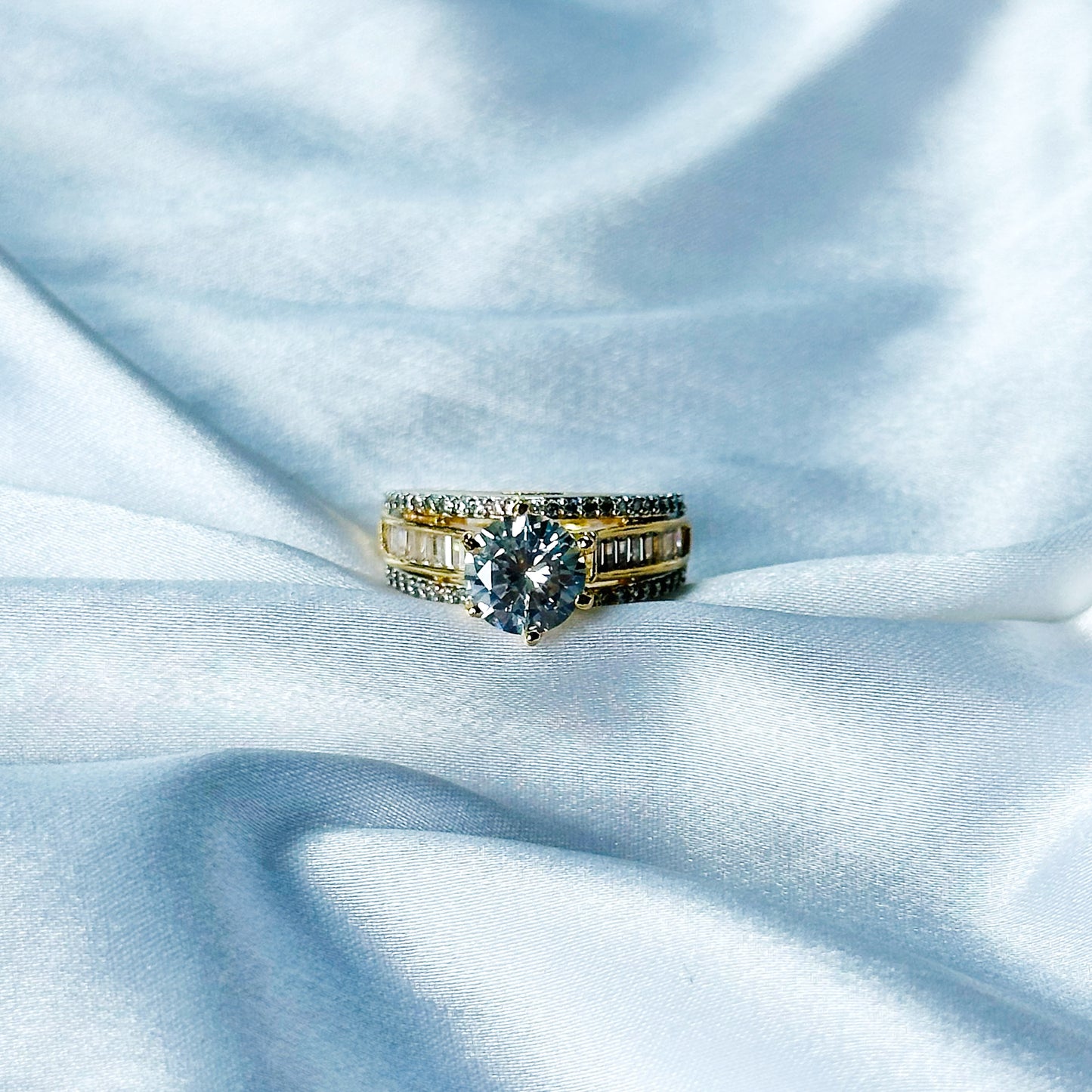 Solitaire Cubic Zircon American Diamond Gold/Silver Plated Adjustable Ring