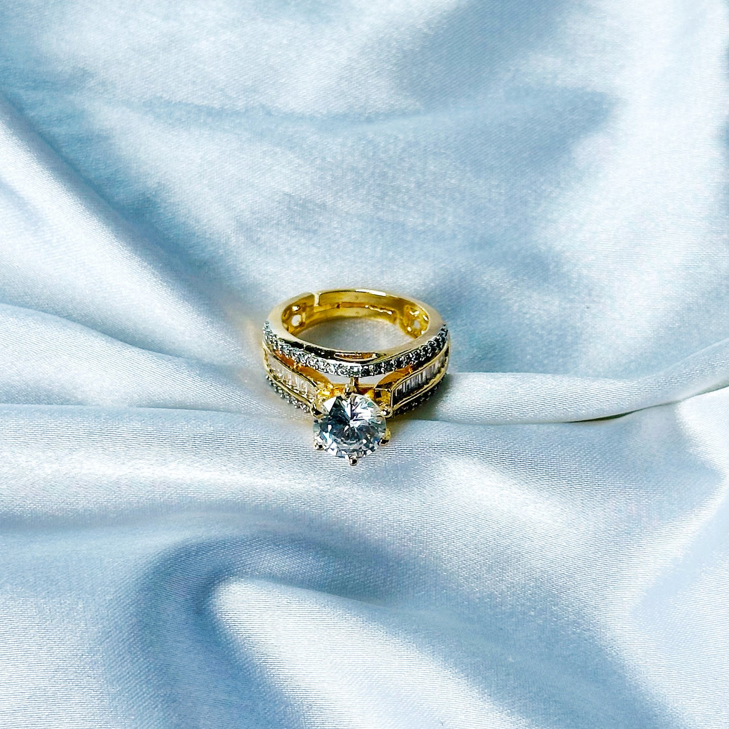Solitaire Cubic Zircon American Diamond Gold/Silver Plated Adjustable Ring