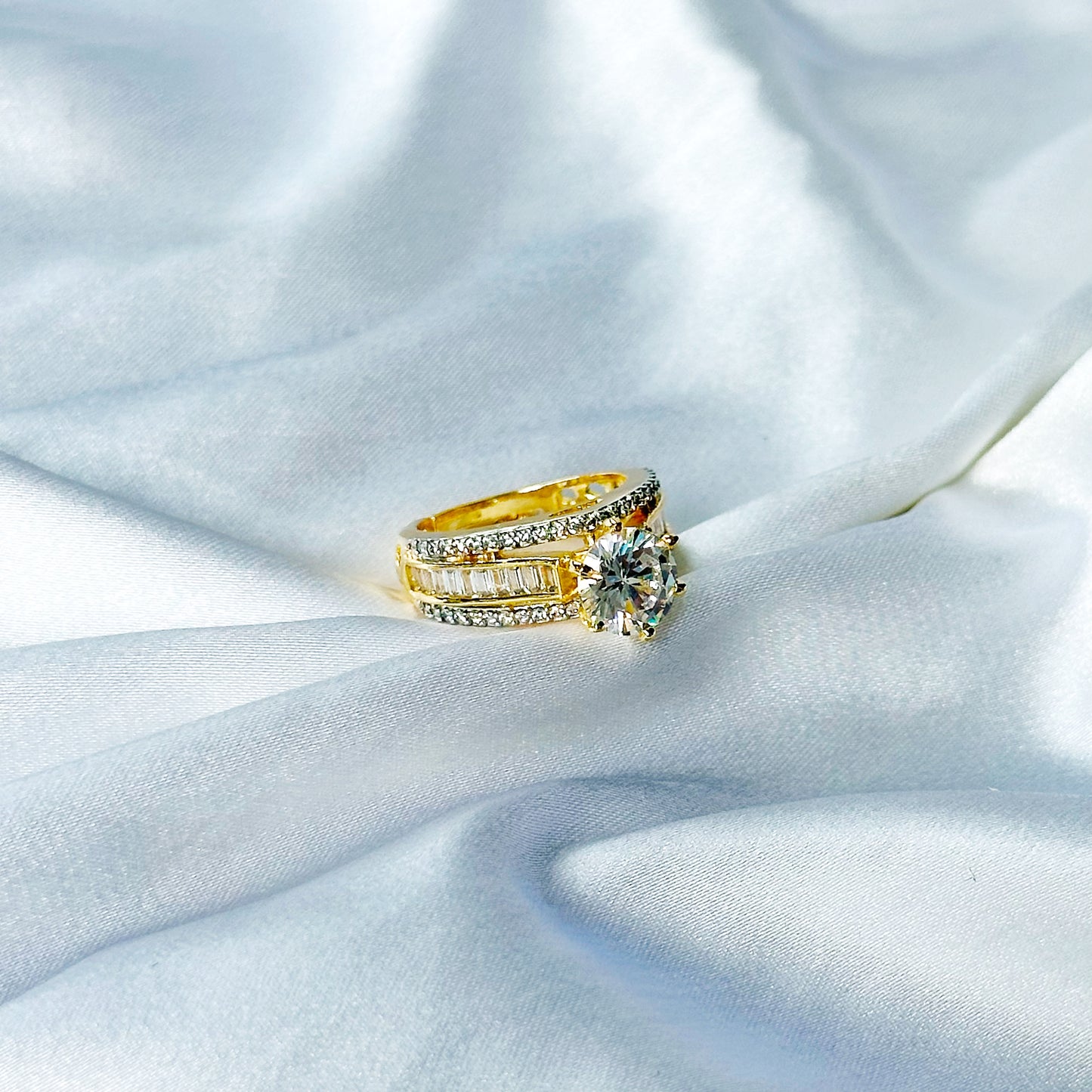 Solitaire Cubic Zircon American Diamond Gold/Silver Plated Adjustable Ring