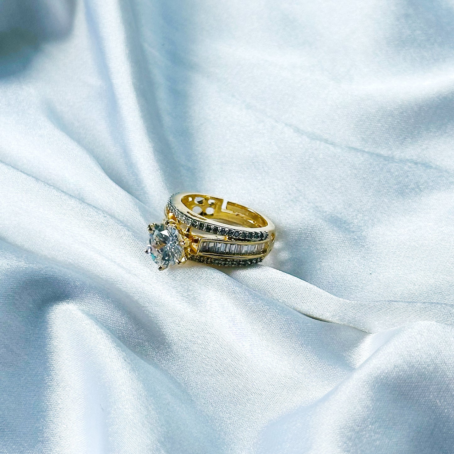 Solitaire Cubic Zircon American Diamond Gold/Silver Plated Adjustable Ring