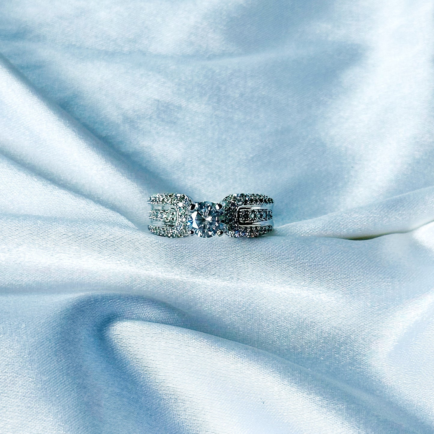Solitaire Cubic Zircon American Diamond Silver Plated Adjustable Ring