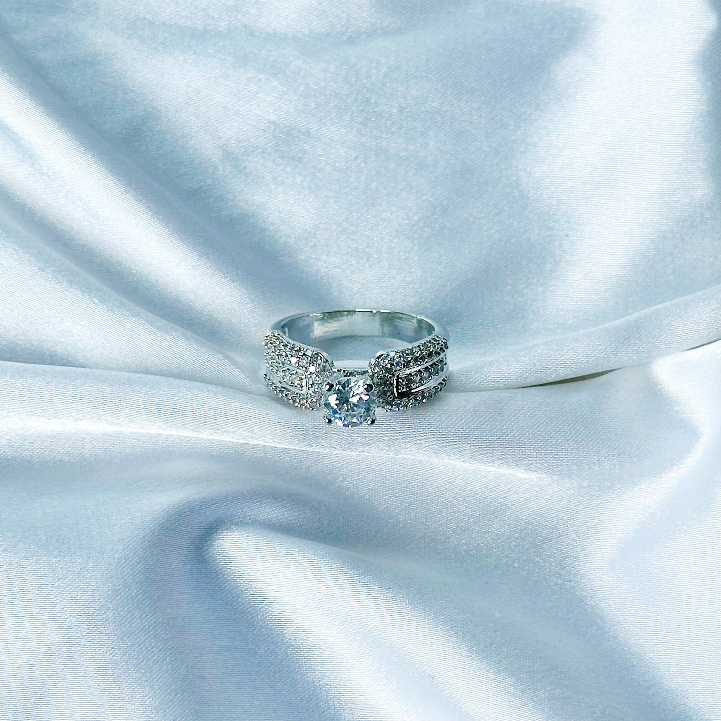 Solitaire Cubic Zircon American Diamond Silver Plated Adjustable Ring