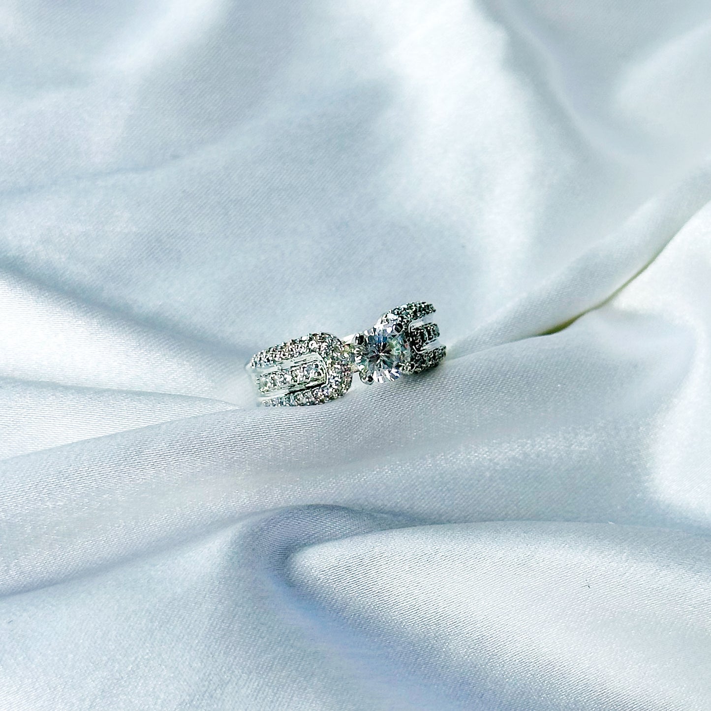 Solitaire Cubic Zircon American Diamond Silver Plated Adjustable Ring