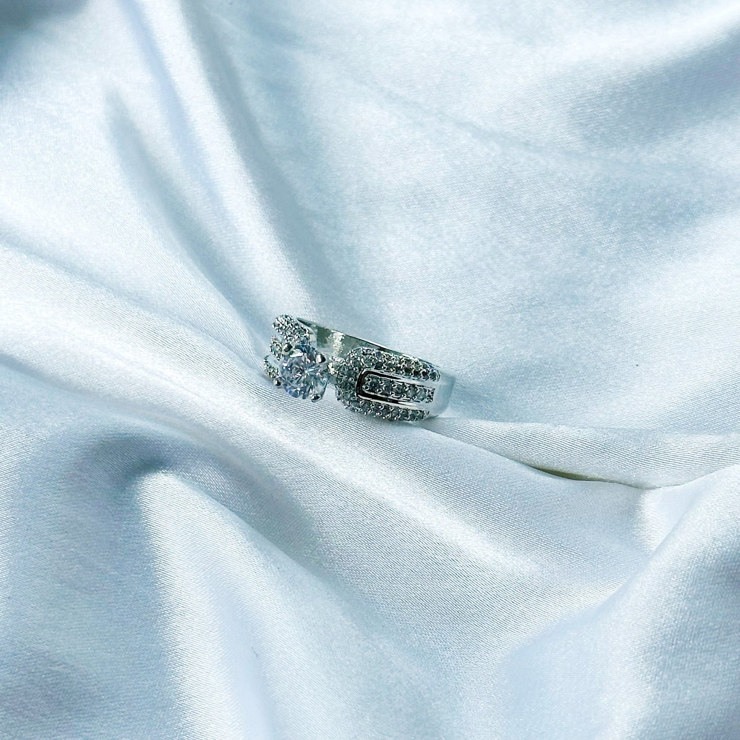 Solitaire Cubic Zircon American Diamond Silver Plated Adjustable Ring