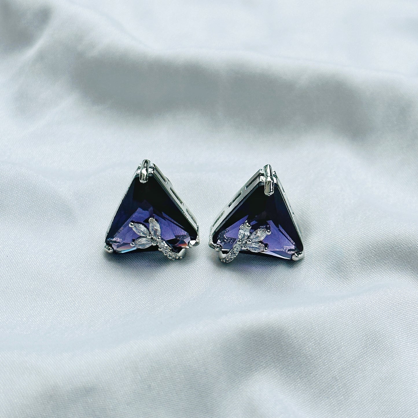 Deep Purple Amethyst Cubic Zircon American Diamond Silver Plated Pendant Set