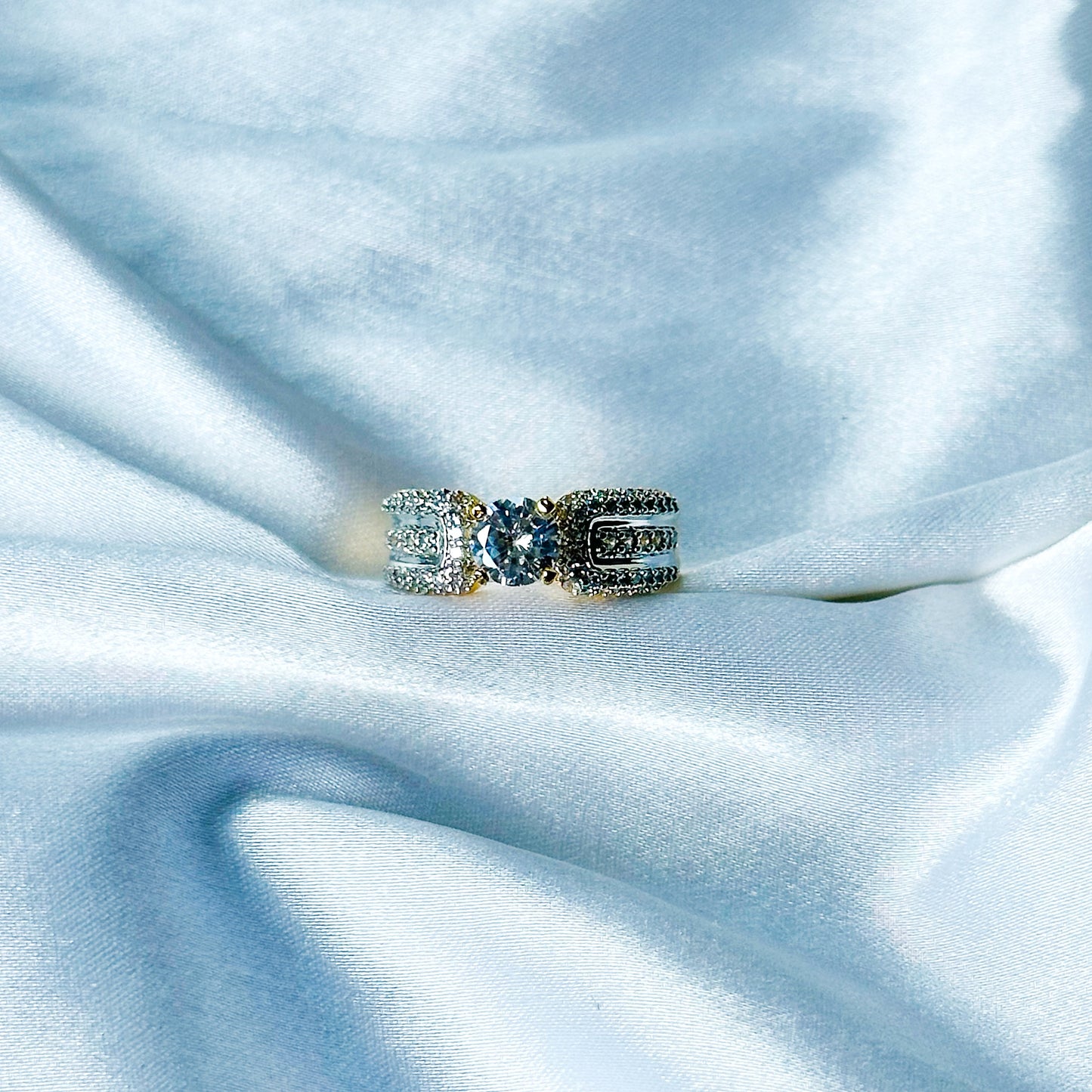 Solitaire Cubic Zircon American Diamond Silver Plated Adjustable Ring