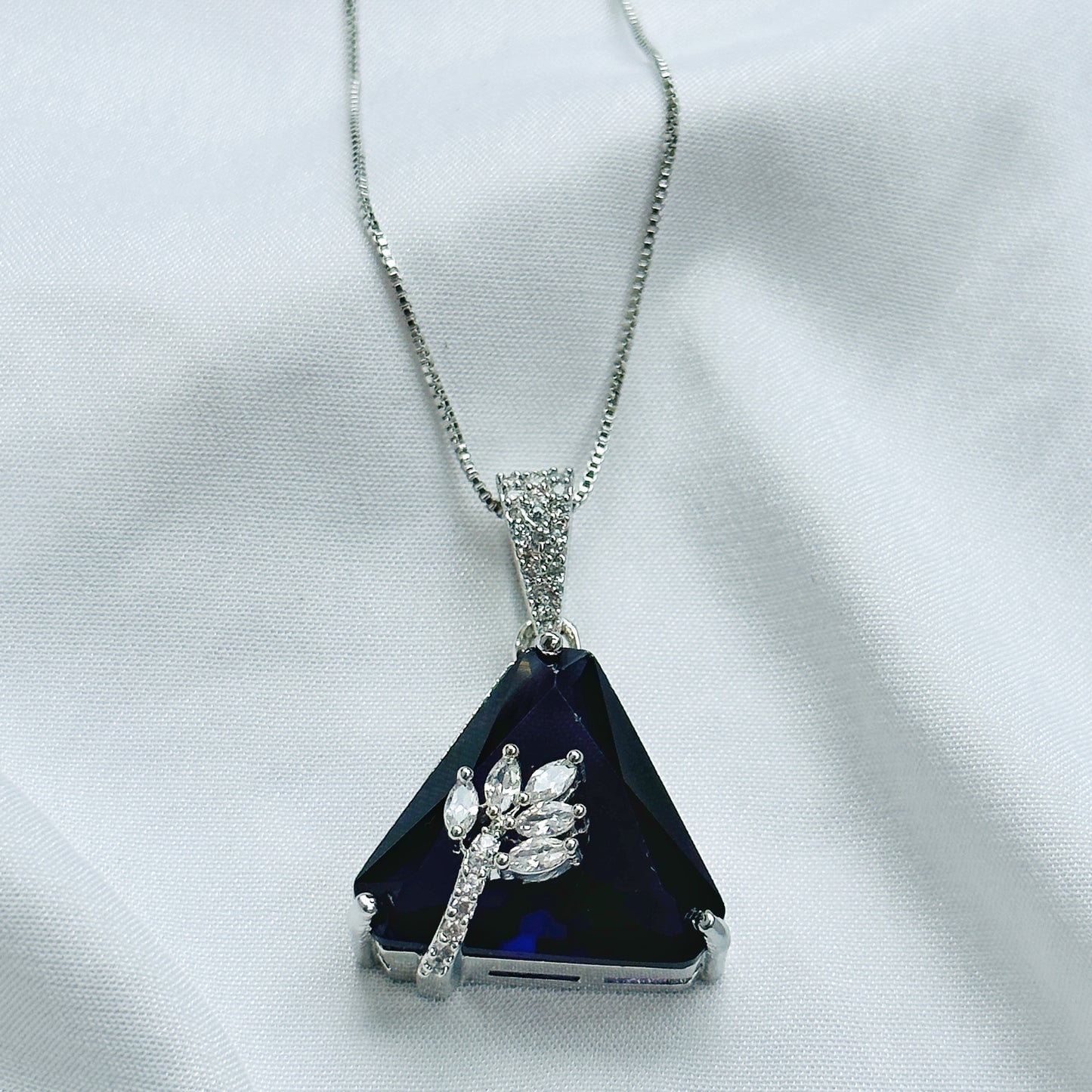 Deep Purple Amethyst Cubic Zircon American Diamond Silver Plated Pendant Set