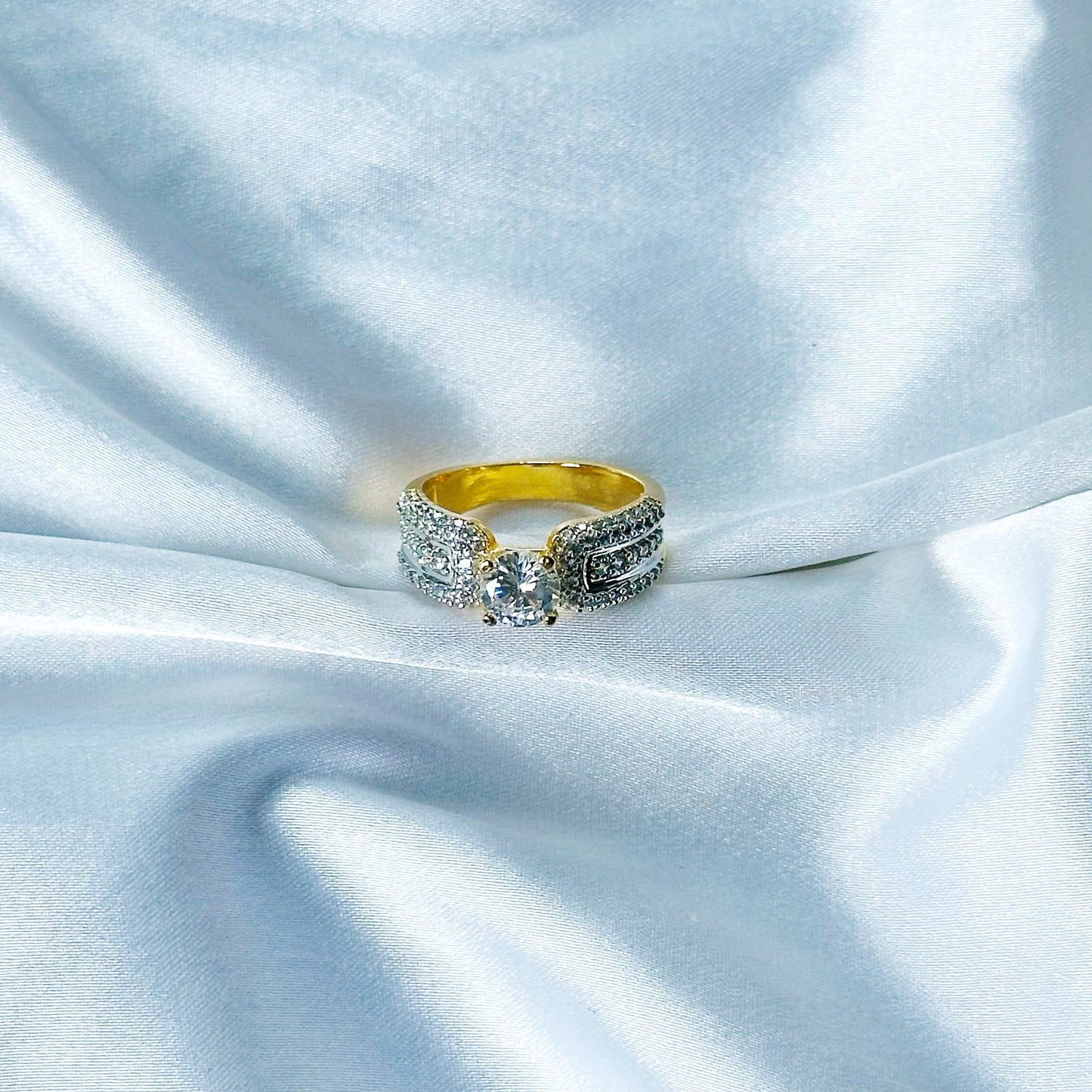 Solitaire Cubic Zircon American Diamond Gold/Silver Plated Adjustable Ring
