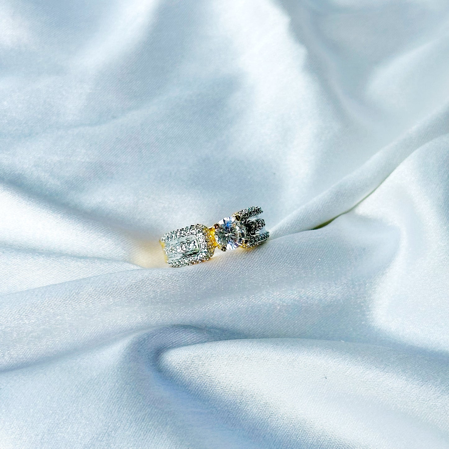 Solitaire Cubic Zircon American Diamond Gold/Silver Plated Adjustable Ring