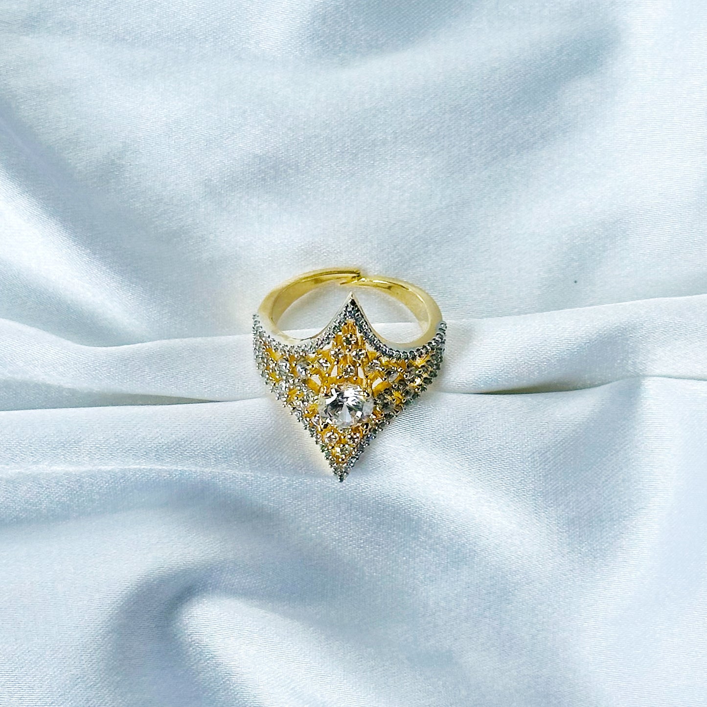 Solitaire Cubic Zircon American Diamond Gold/Silver Plated Adjustable Ring
