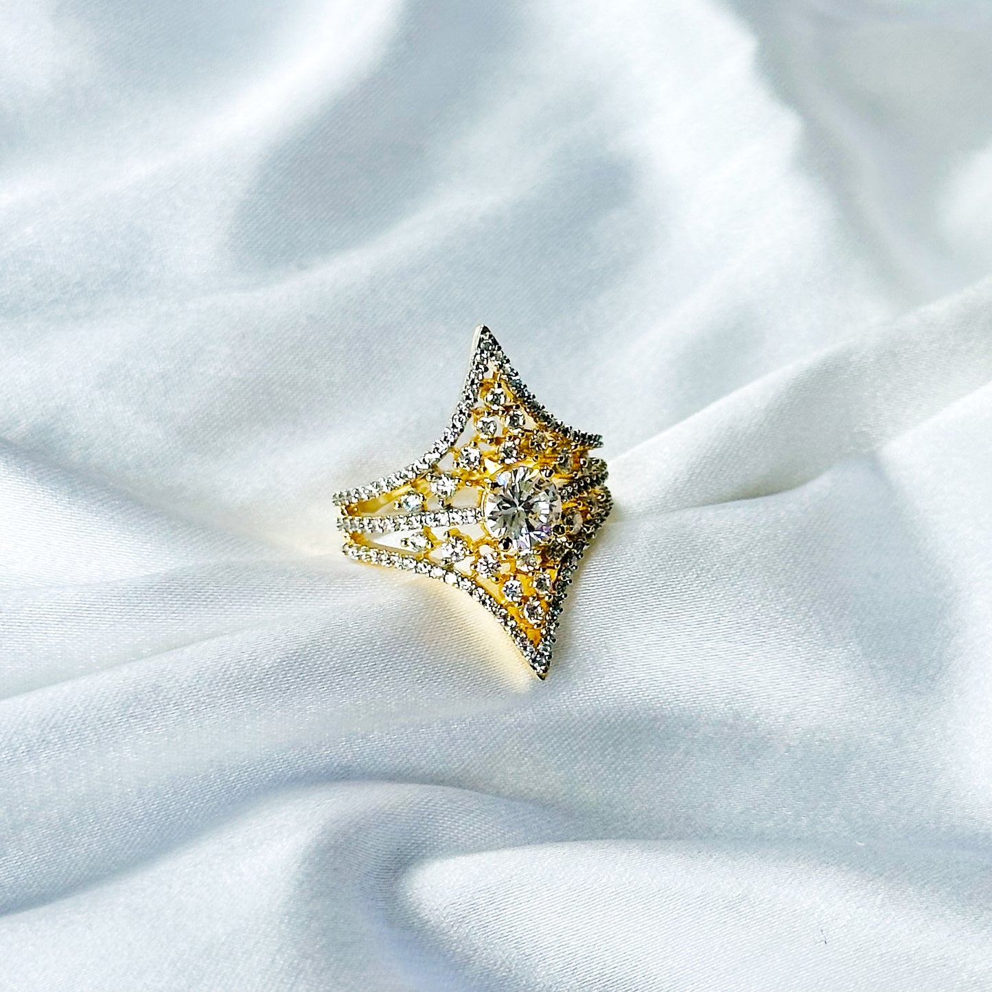 Solitaire Cubic Zircon American Diamond Gold/Silver Plated Adjustable Ring