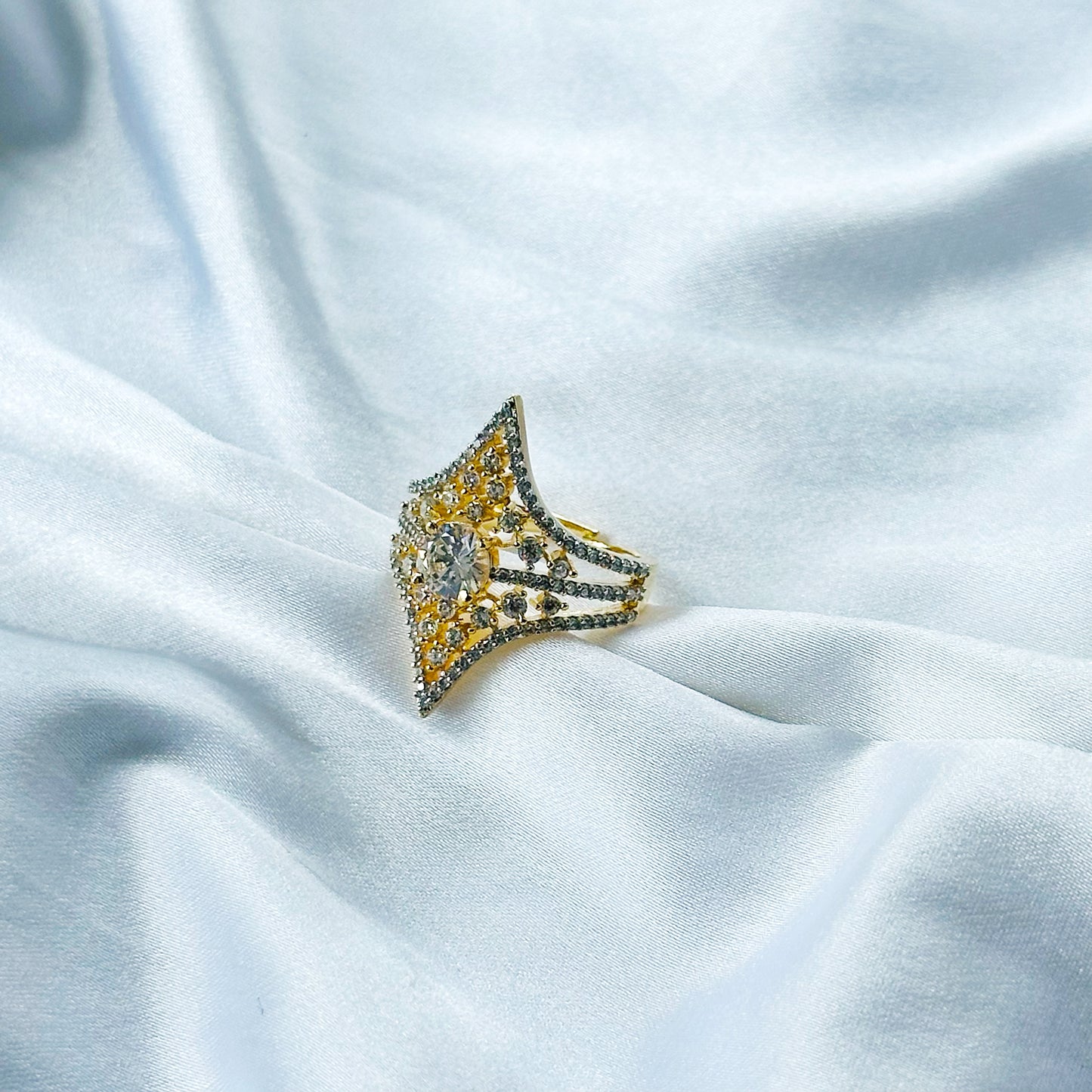Solitaire Cubic Zircon American Diamond Gold/Silver Plated Adjustable Ring