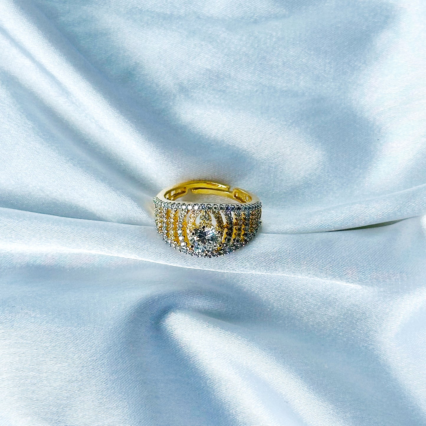 Solitaire Cubic Zircon American Diamond Gold/Silver Plated Adjustable Ring
