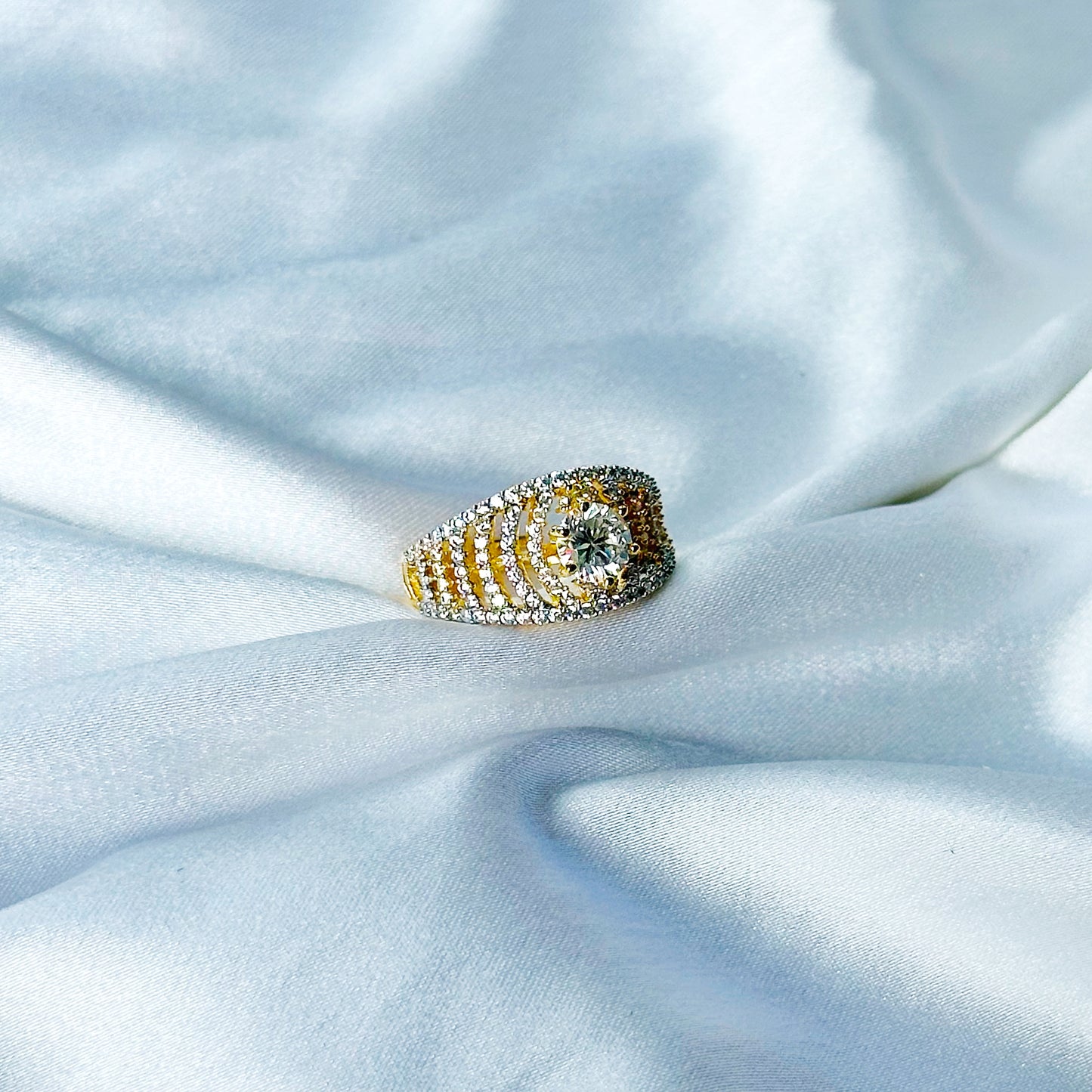 Solitaire Cubic Zircon American Diamond Gold/Silver Plated Adjustable Ring