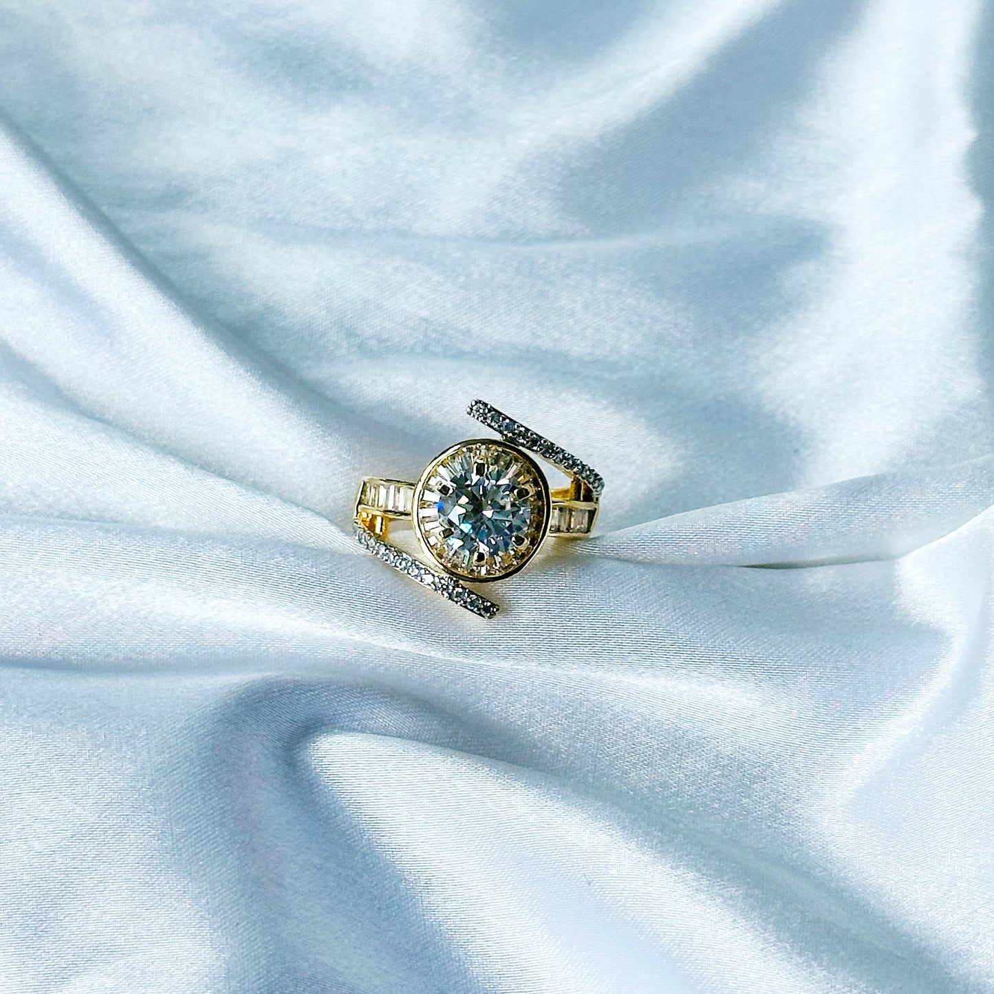 Solitaire Cubic Zircon American Diamond Gold/Silver Plated Adjustable Ring