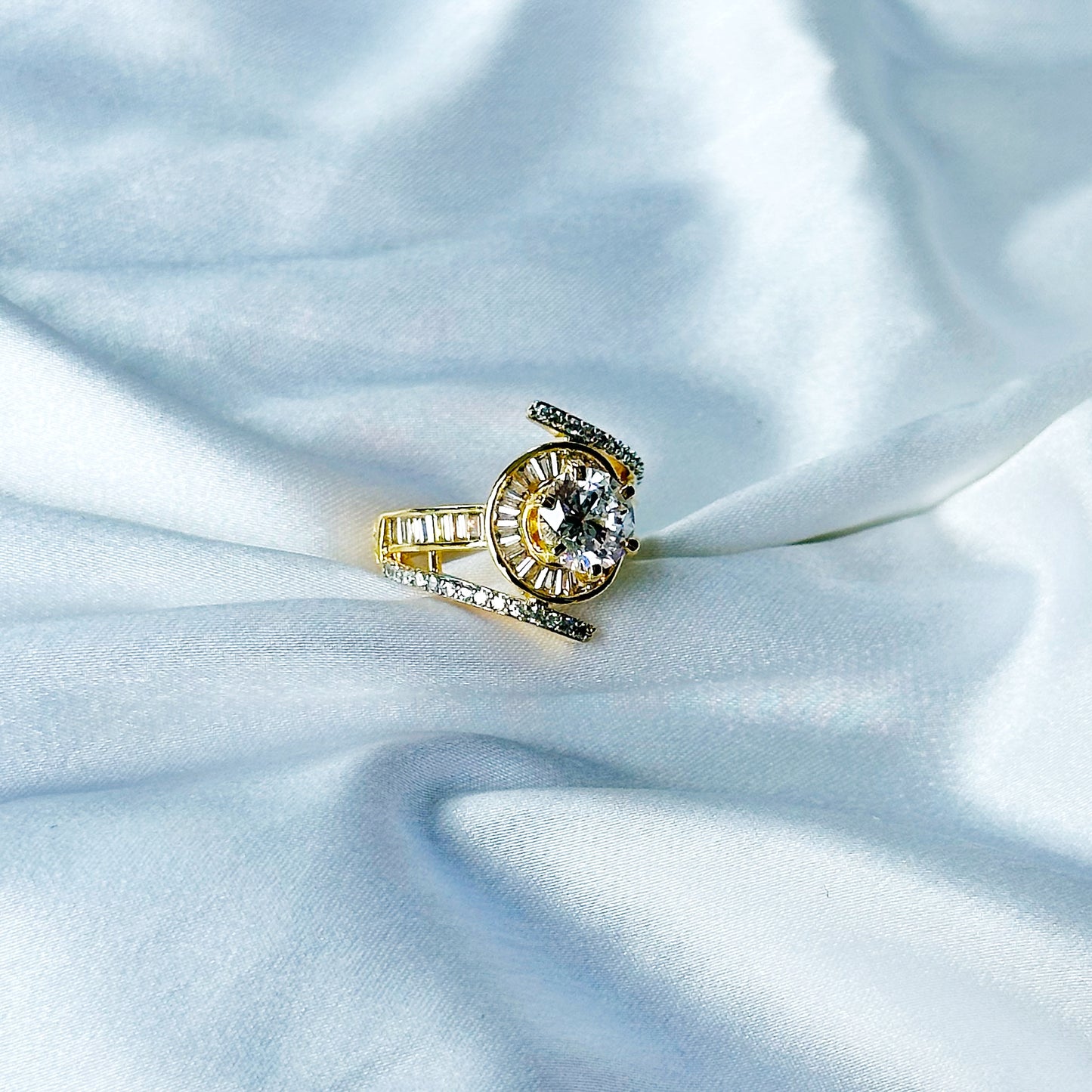 Solitaire Cubic Zircon American Diamond Gold/Silver Plated Adjustable Ring