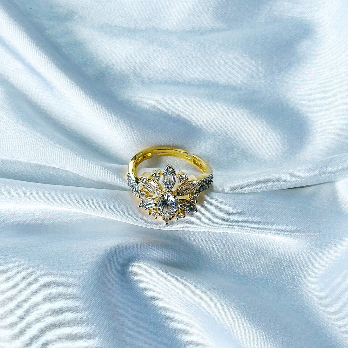 Solitaire Cubic Zircon American Diamond Gold/Silver Plated Adjustable Ring