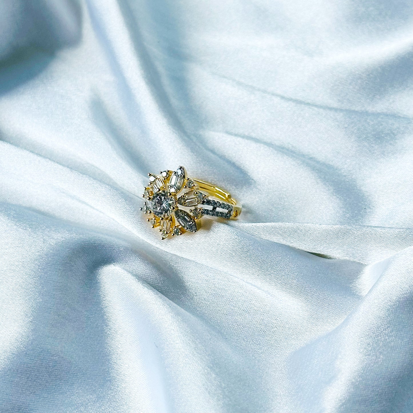 Solitaire Cubic Zircon American Diamond Gold/Silver Plated Adjustable Ring