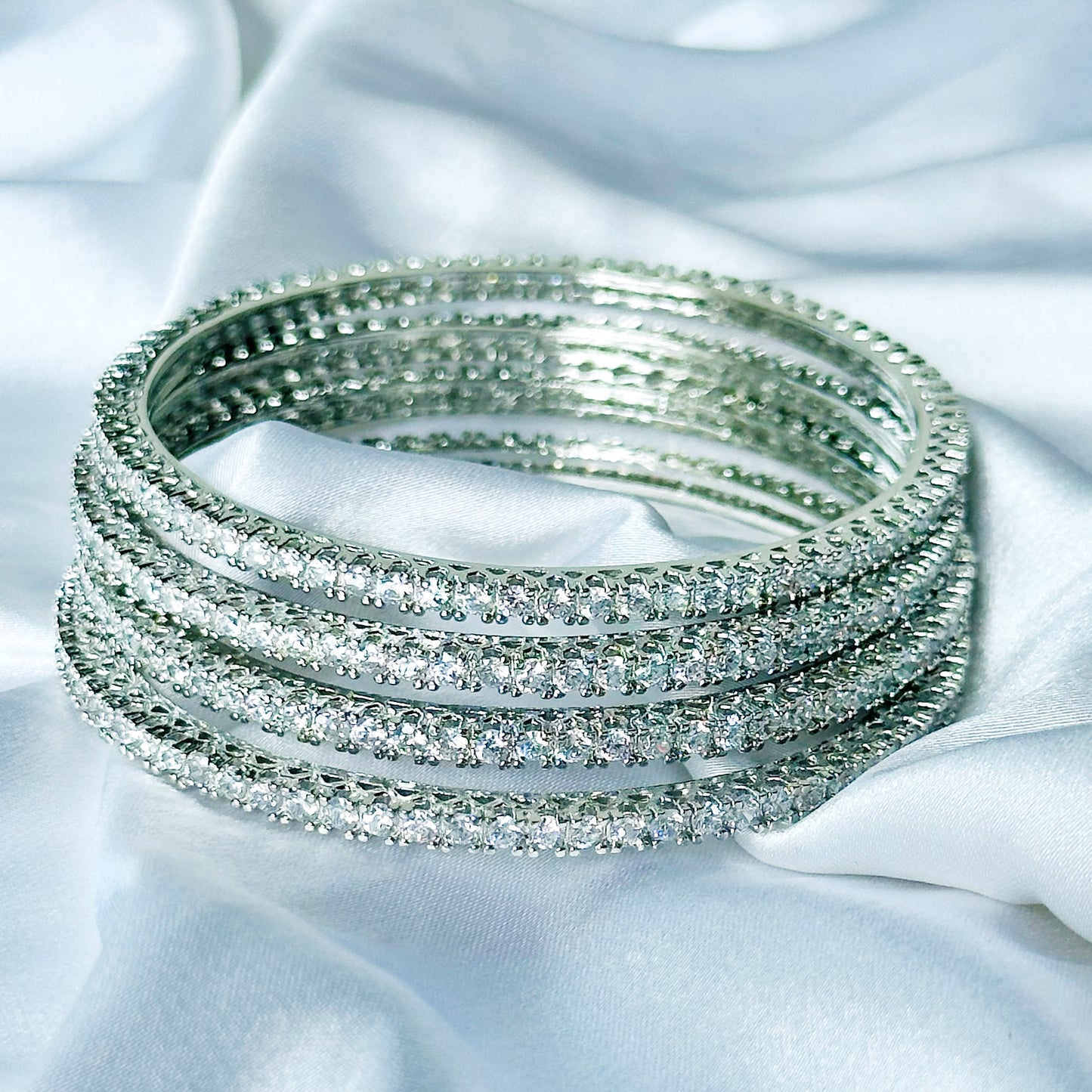 American Diamond Silver Plated Bangles Set of 4