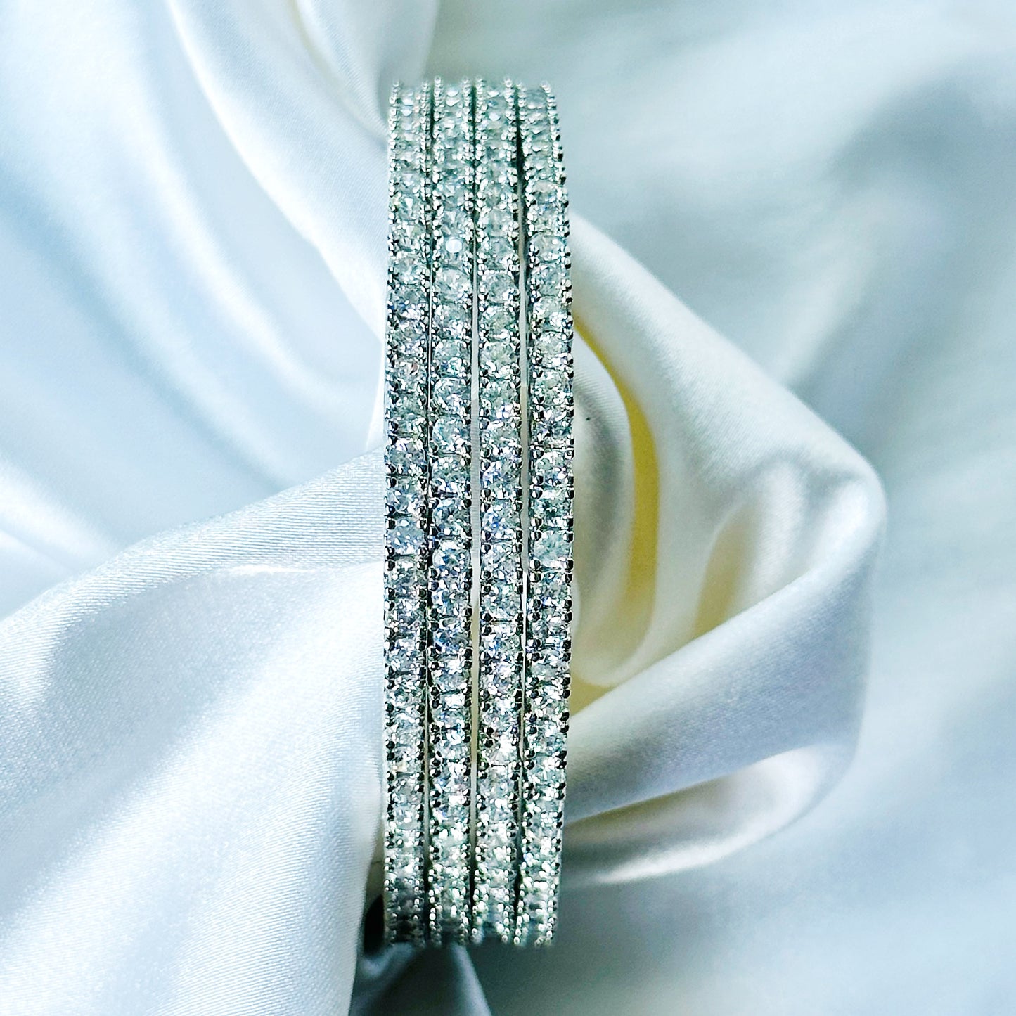 American Diamond Silver Plated Bangles Set of 4