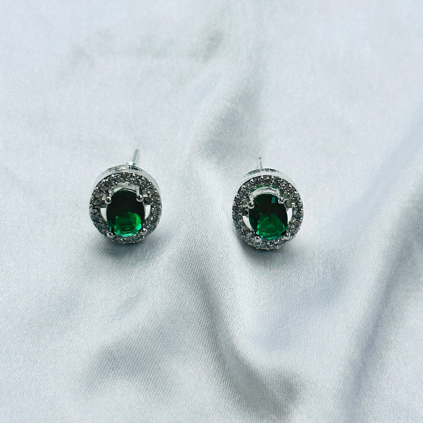 Green Emerald Cubic Zircon Silver AD Pendant Set Combo