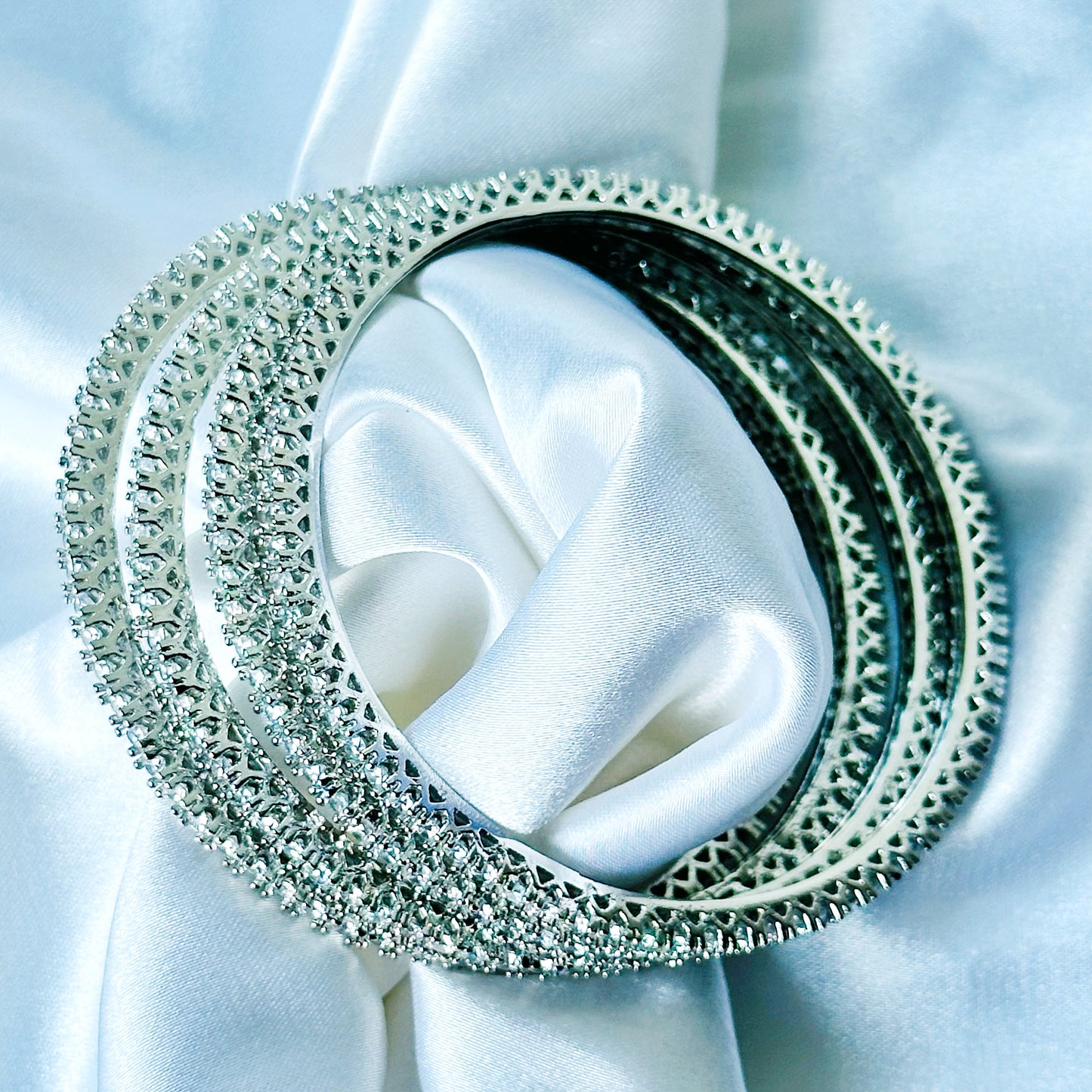 American Diamond Silver Plated Bangles Set of 4