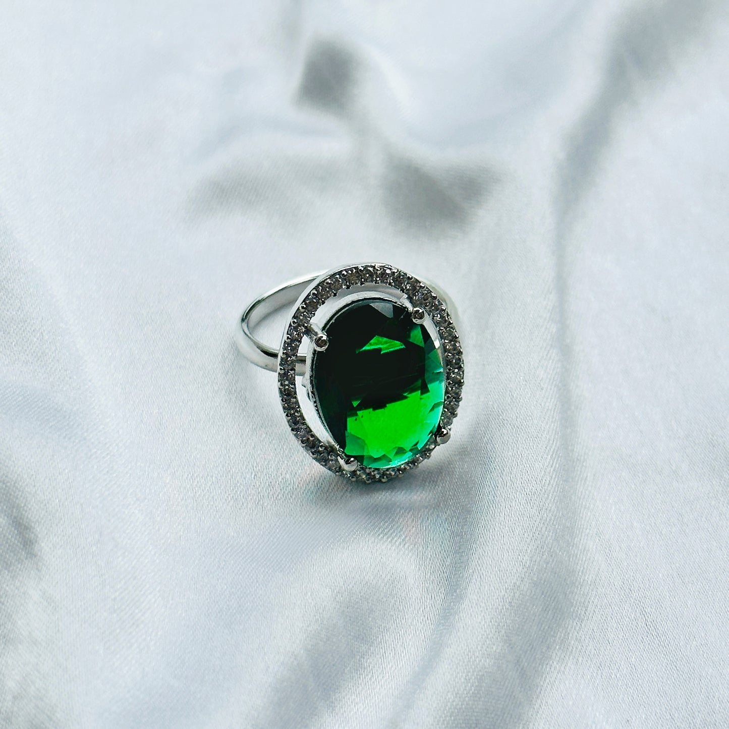 Green Emerald Cubic Zircon Silver AD Pendant Set Combo