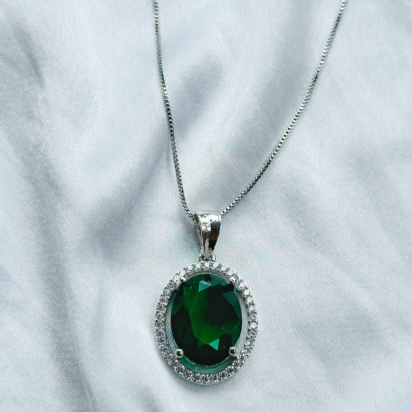 Green Emerald Cubic Zircon Silver AD Pendant Set Combo