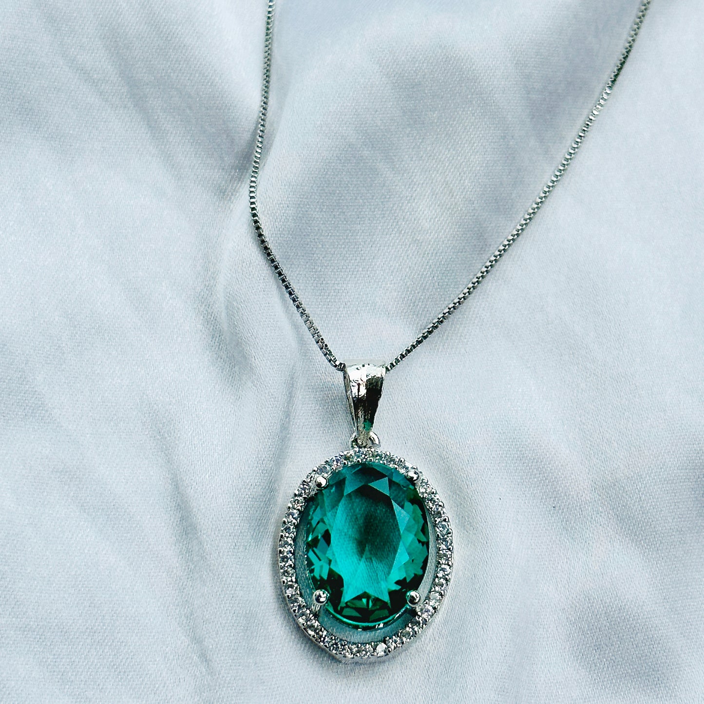 Sea Green Topaz Cubic Zircon Silver AD Pendant Set Combo