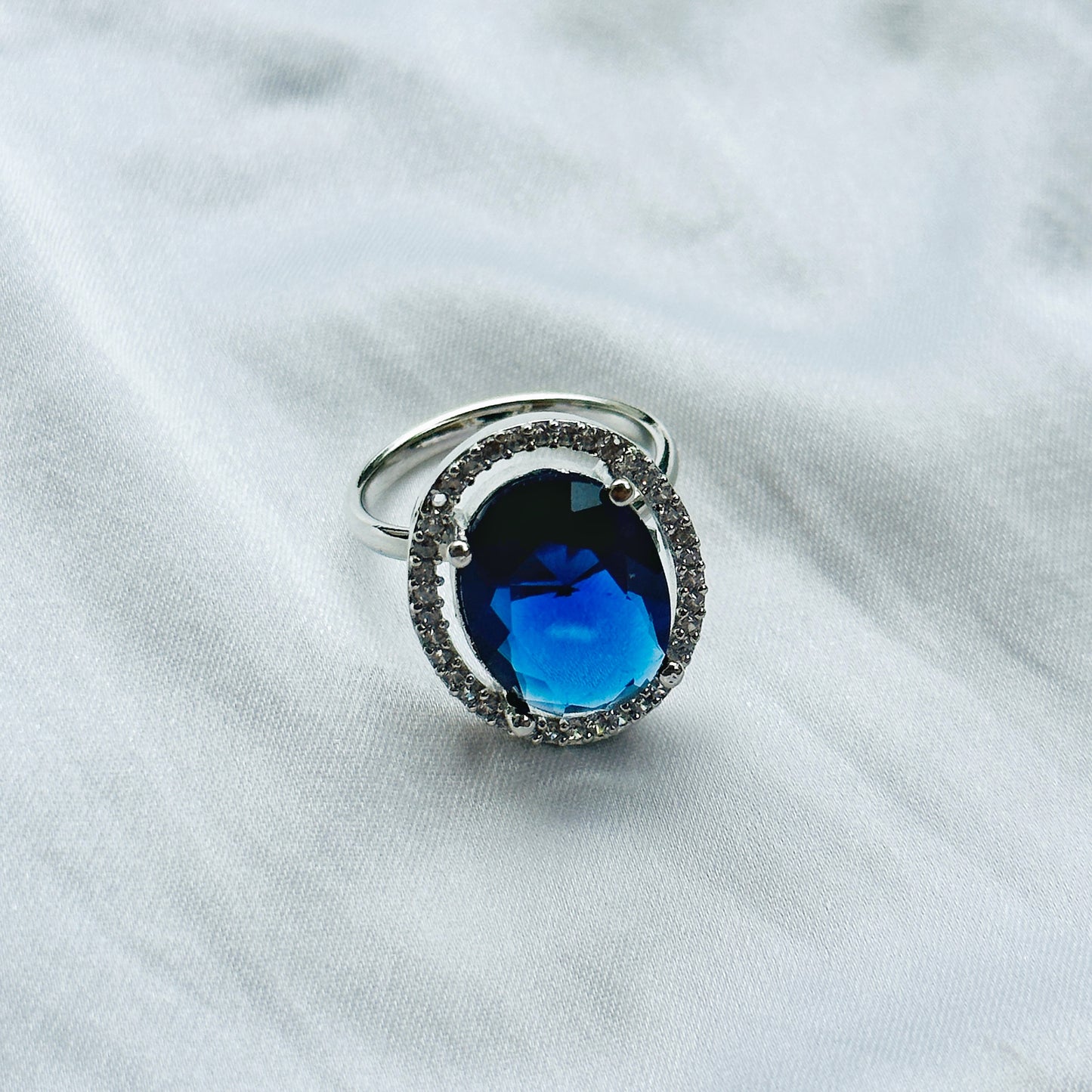 Blue Sapphire Cubic Zircon American Diamond Silver Plated Pendant Set Combo