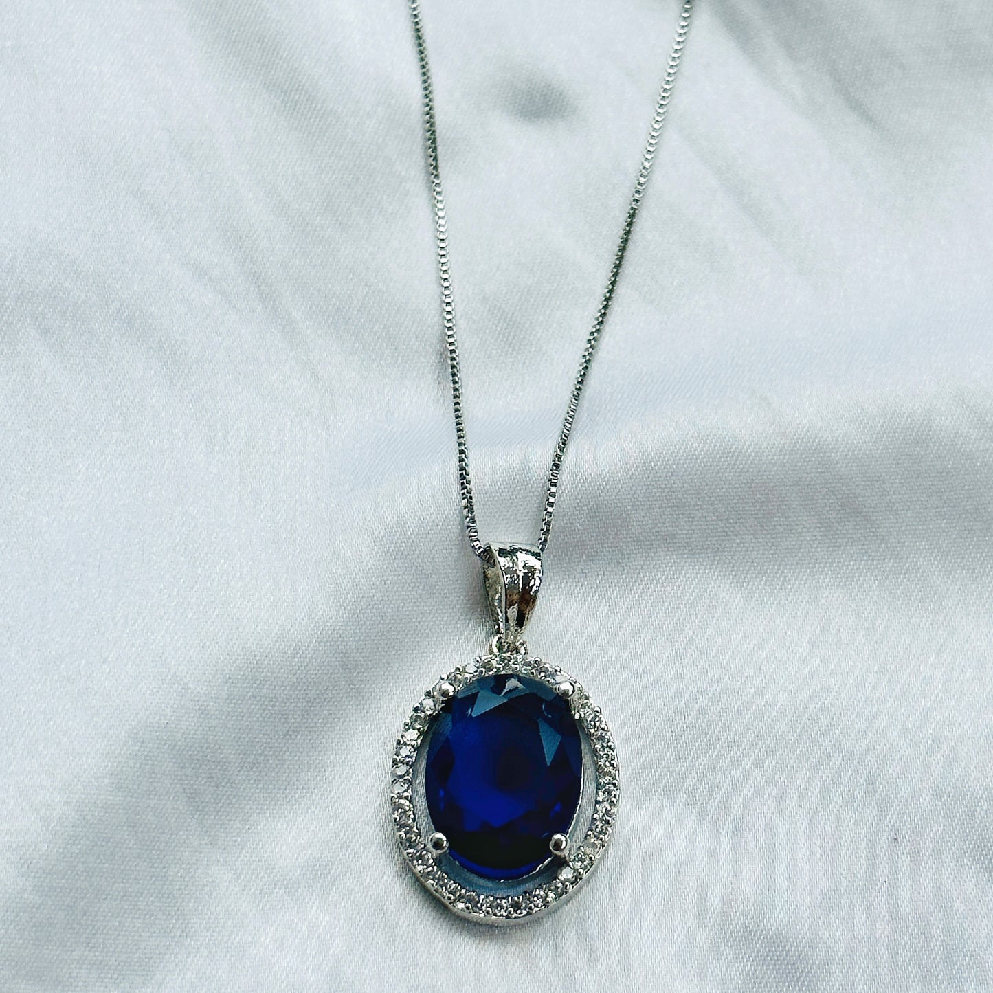 Blue Sapphire Cubic Zircon American Diamond Silver Plated Pendant Set Combo