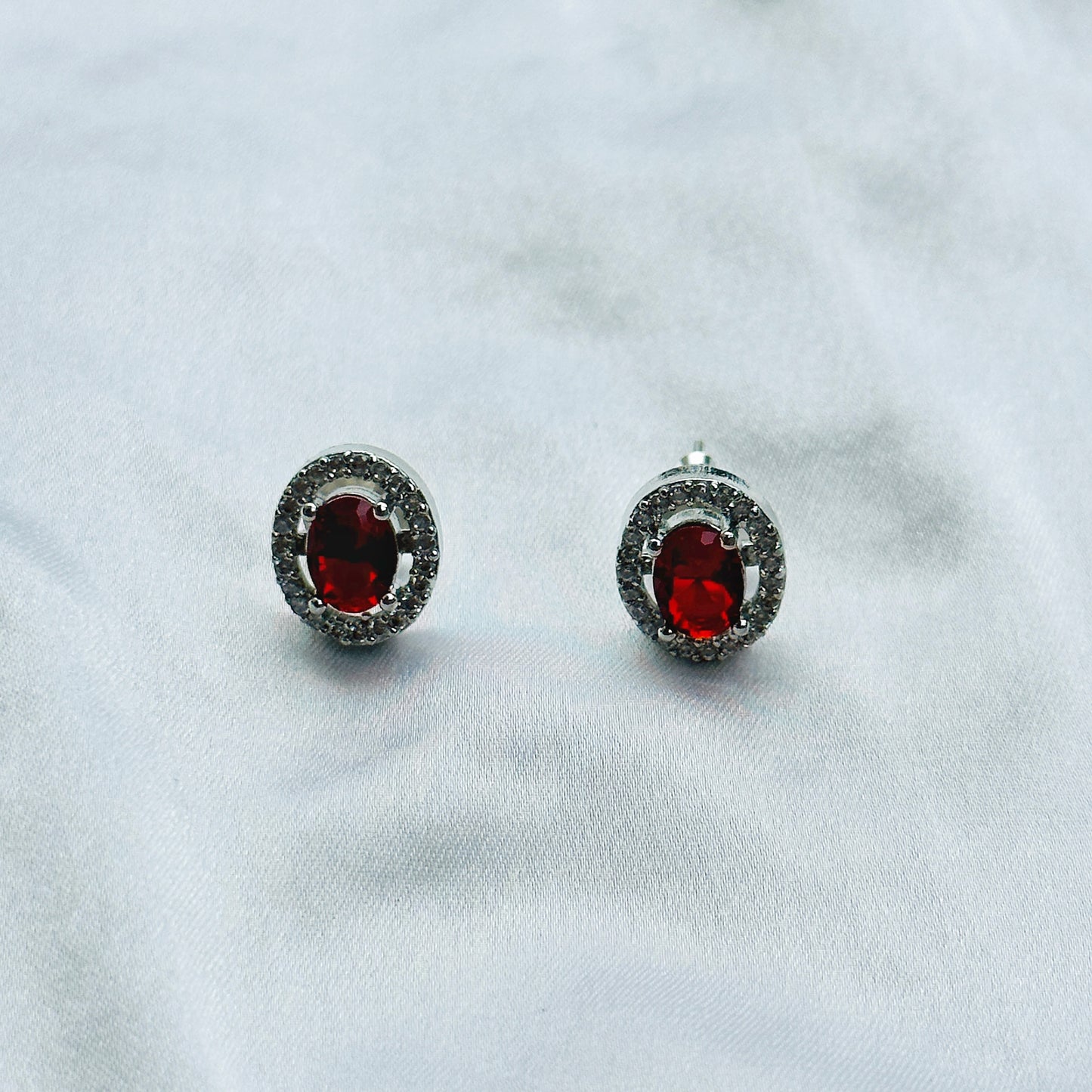 Red Ruby Cubic Zircon American Diamond Silver Plated Pendant Set Combo