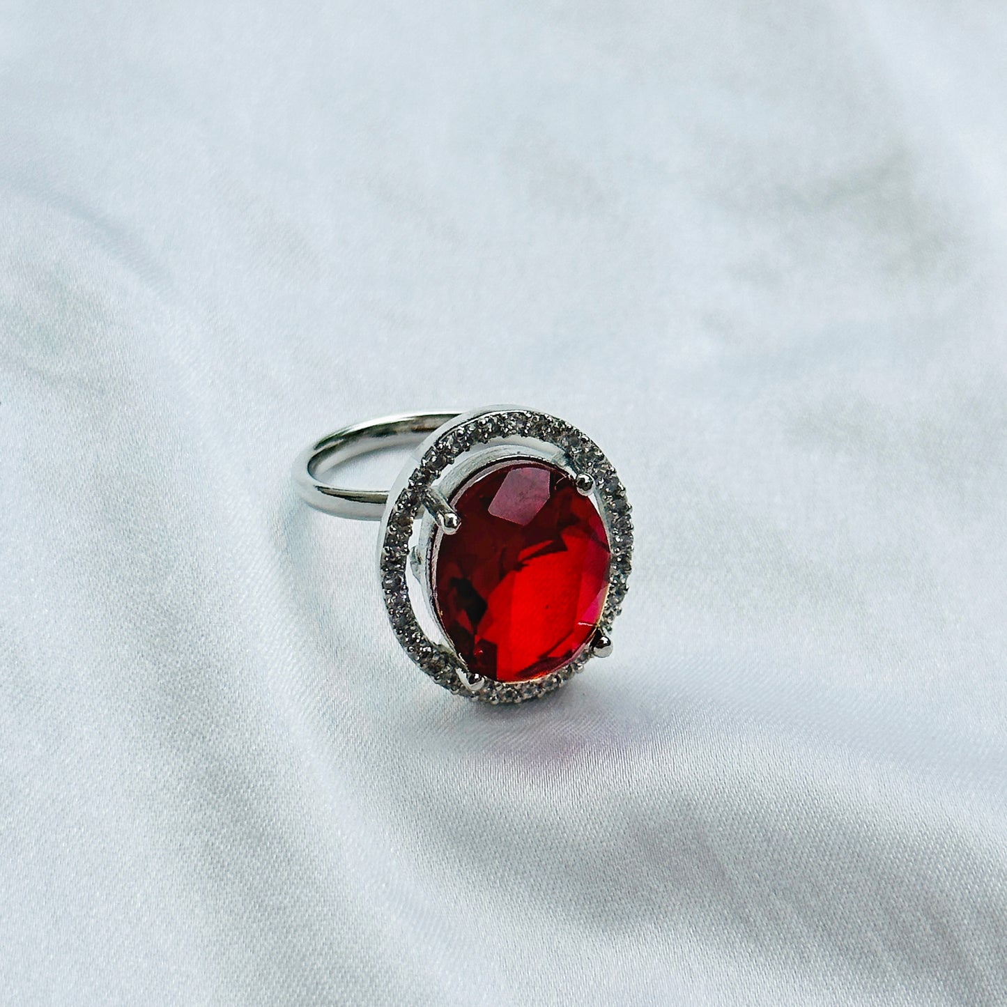 Red Ruby Cubic Zircon American Diamond Silver Plated Pendant Set Combo