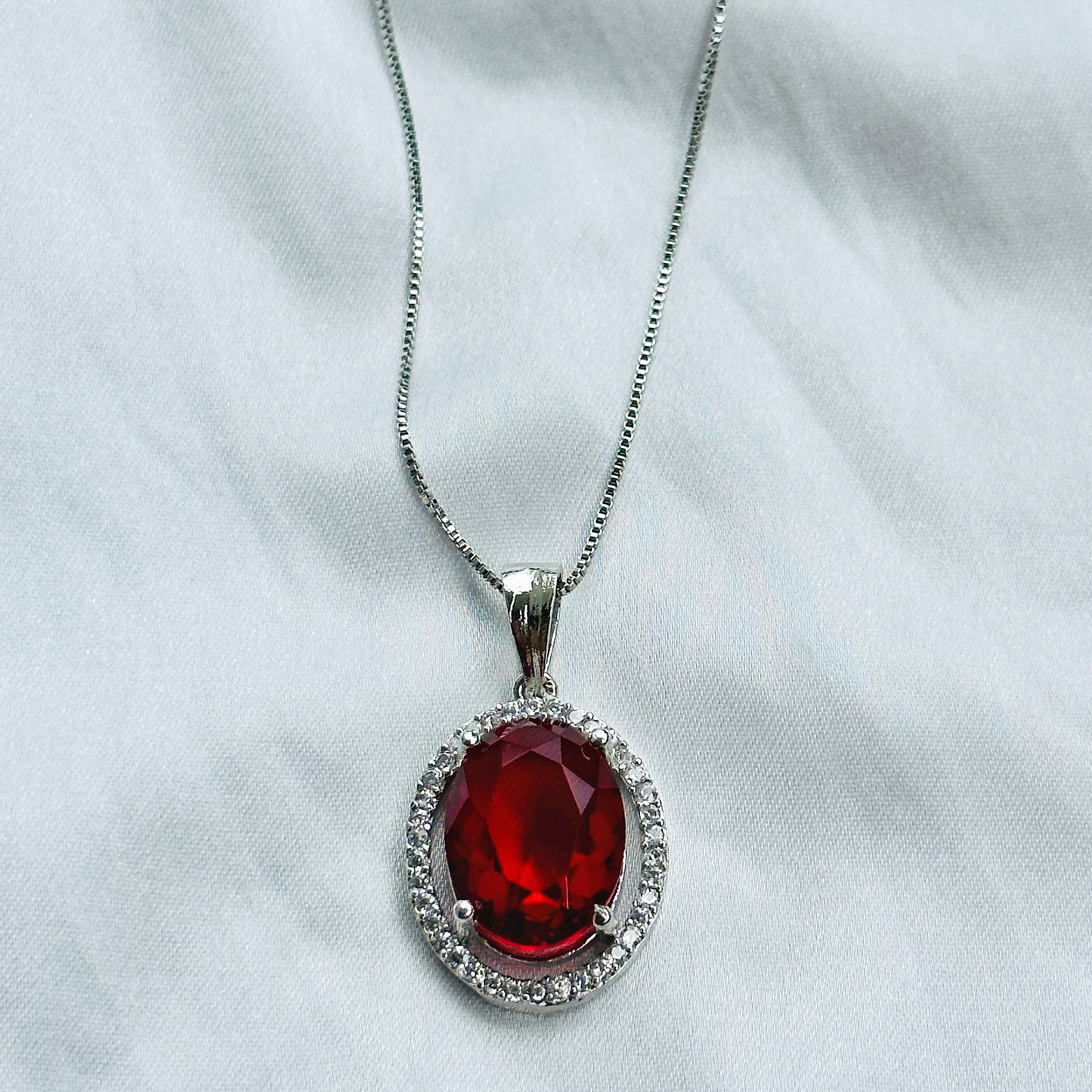 Red Ruby Cubic Zircon American Diamond Silver Plated Pendant Set Combo