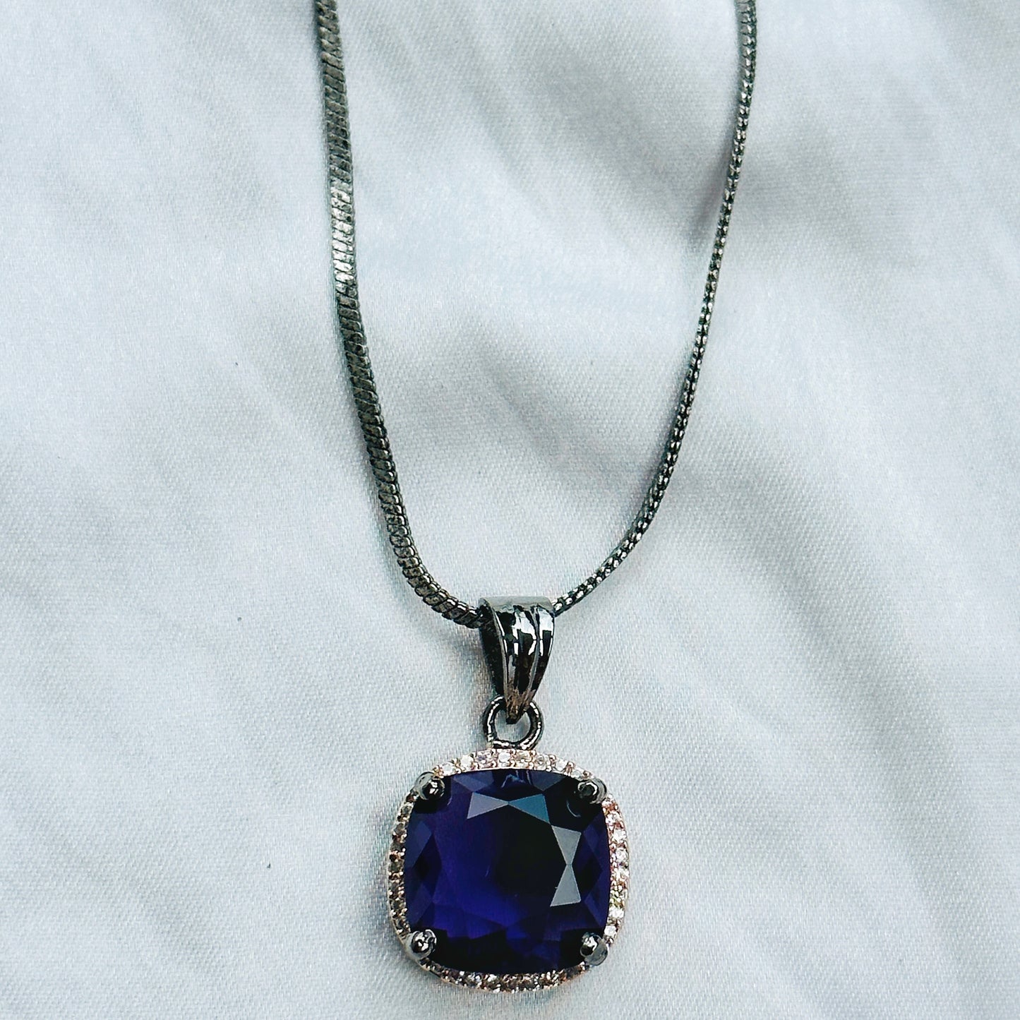 Purple Amethyst Cubic Zirconia American Diamond Victorian Plated Pendant Set