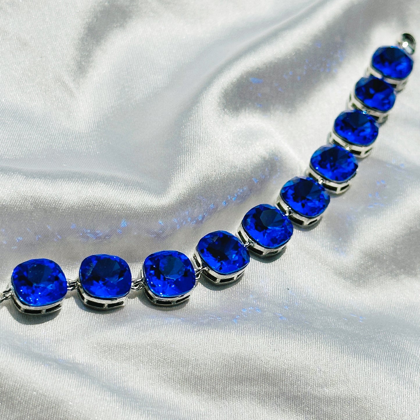 Blue Sapphire Swarovski Crystals Silver Plated Chain Bracelet