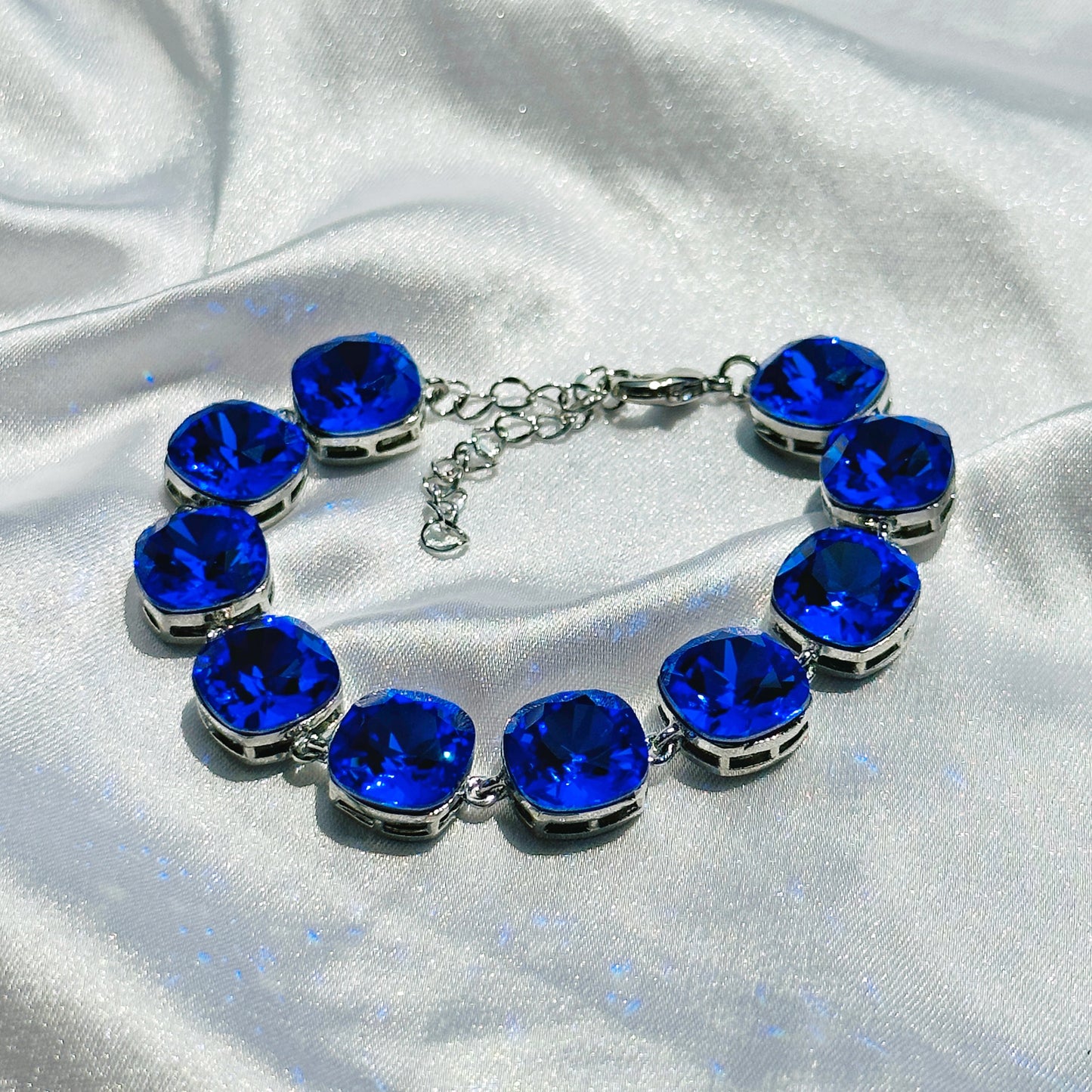 Blue Sapphire Swarovski Crystals Silver Plated Chain Bracelet