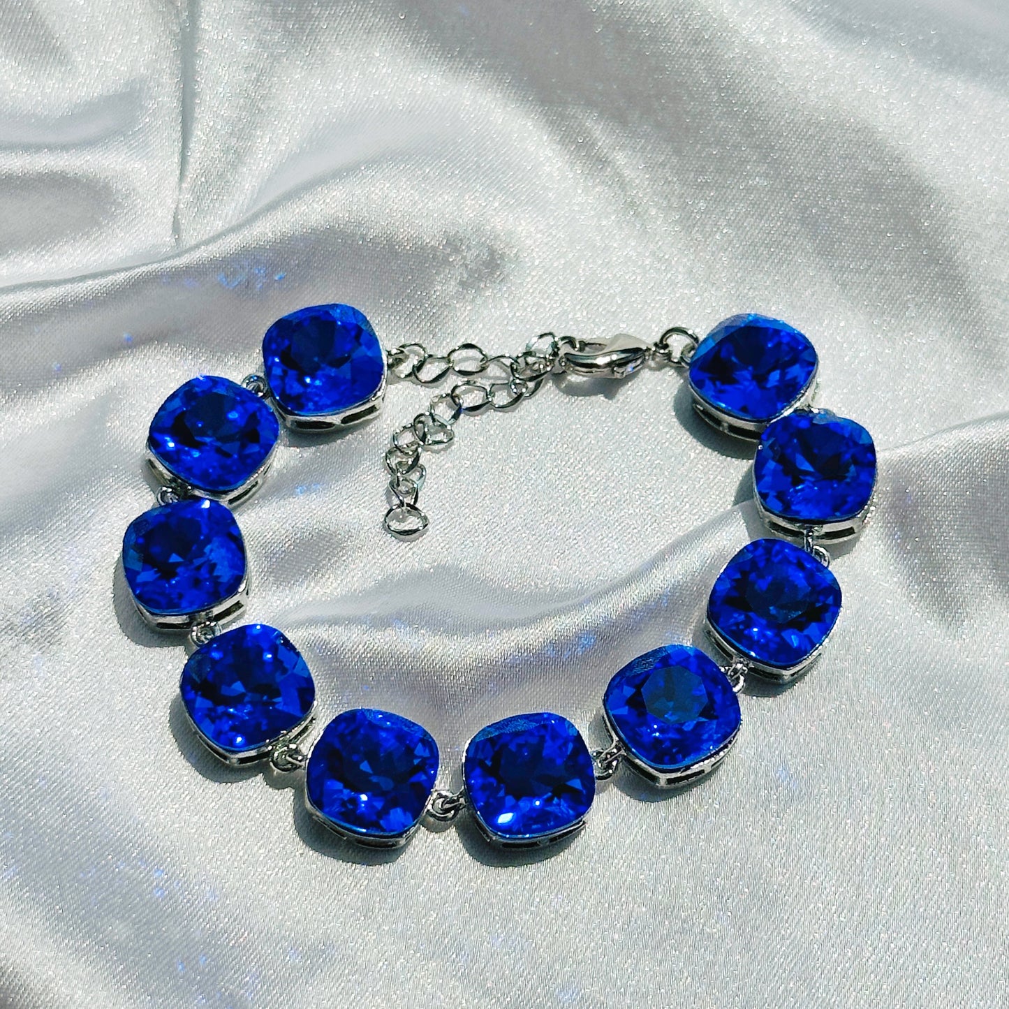 Blue Sapphire Swarovski Crystals Silver Plated Chain Bracelet