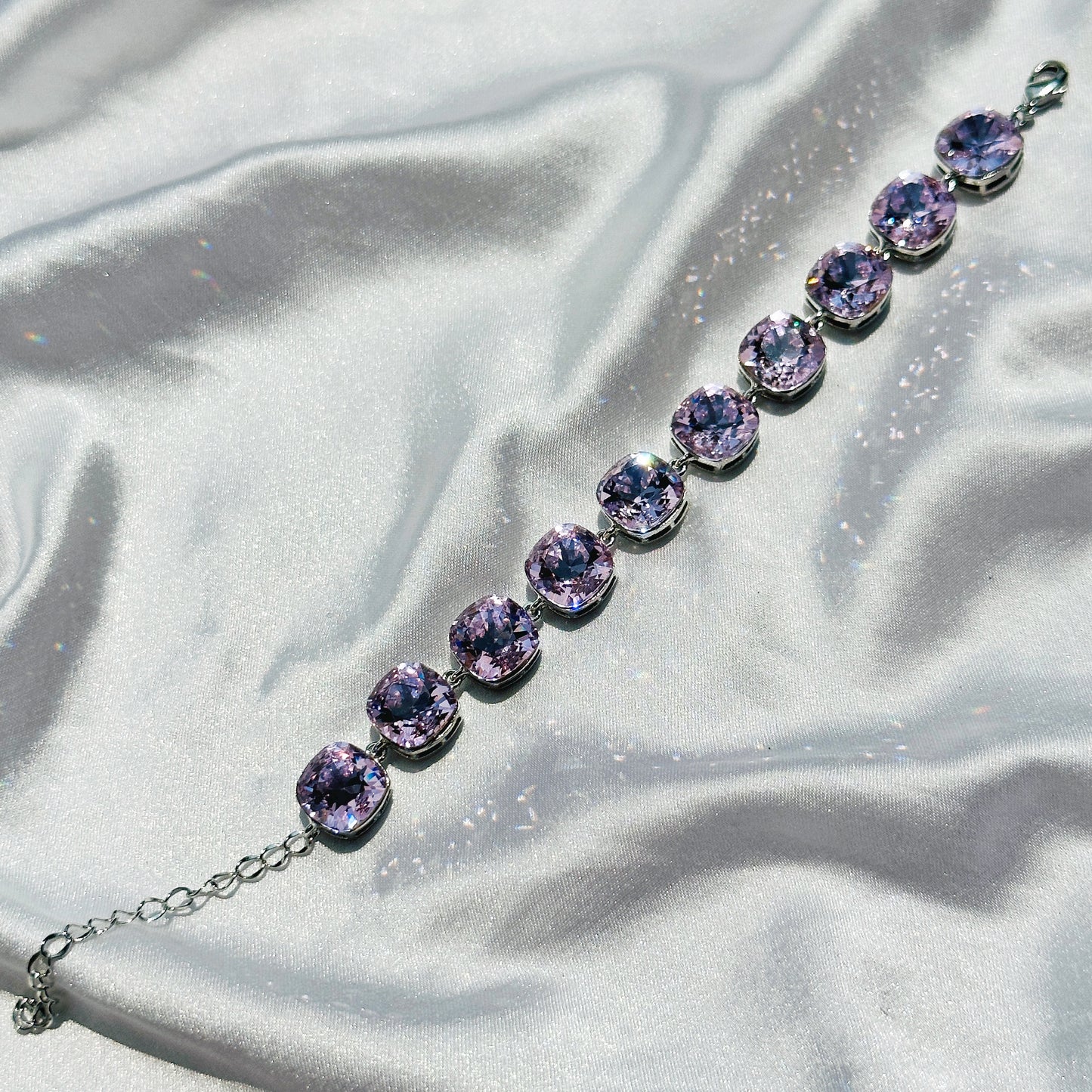 Light Amethyst Swarovski Crystals Silver Plated Chain Bracelet