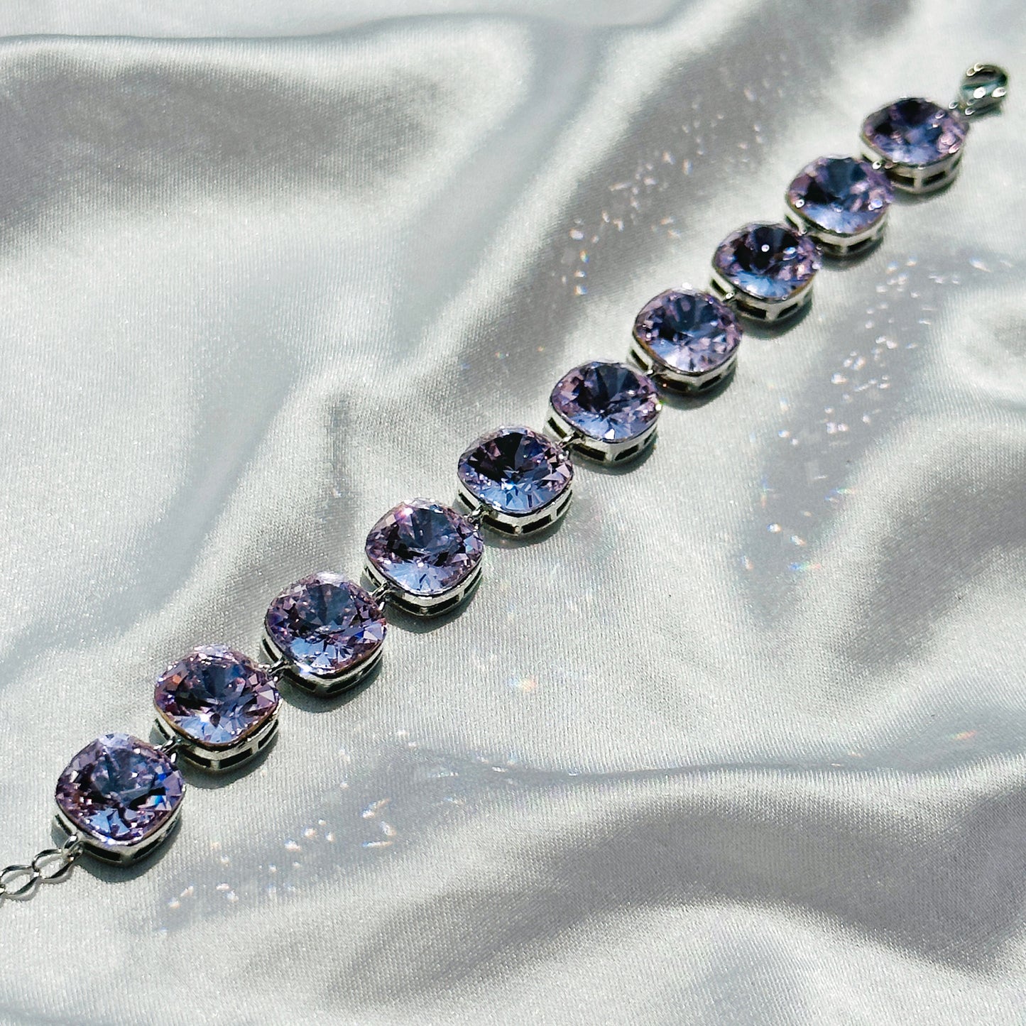 Light Amethyst Swarovski Crystals Silver Plated Chain Bracelet